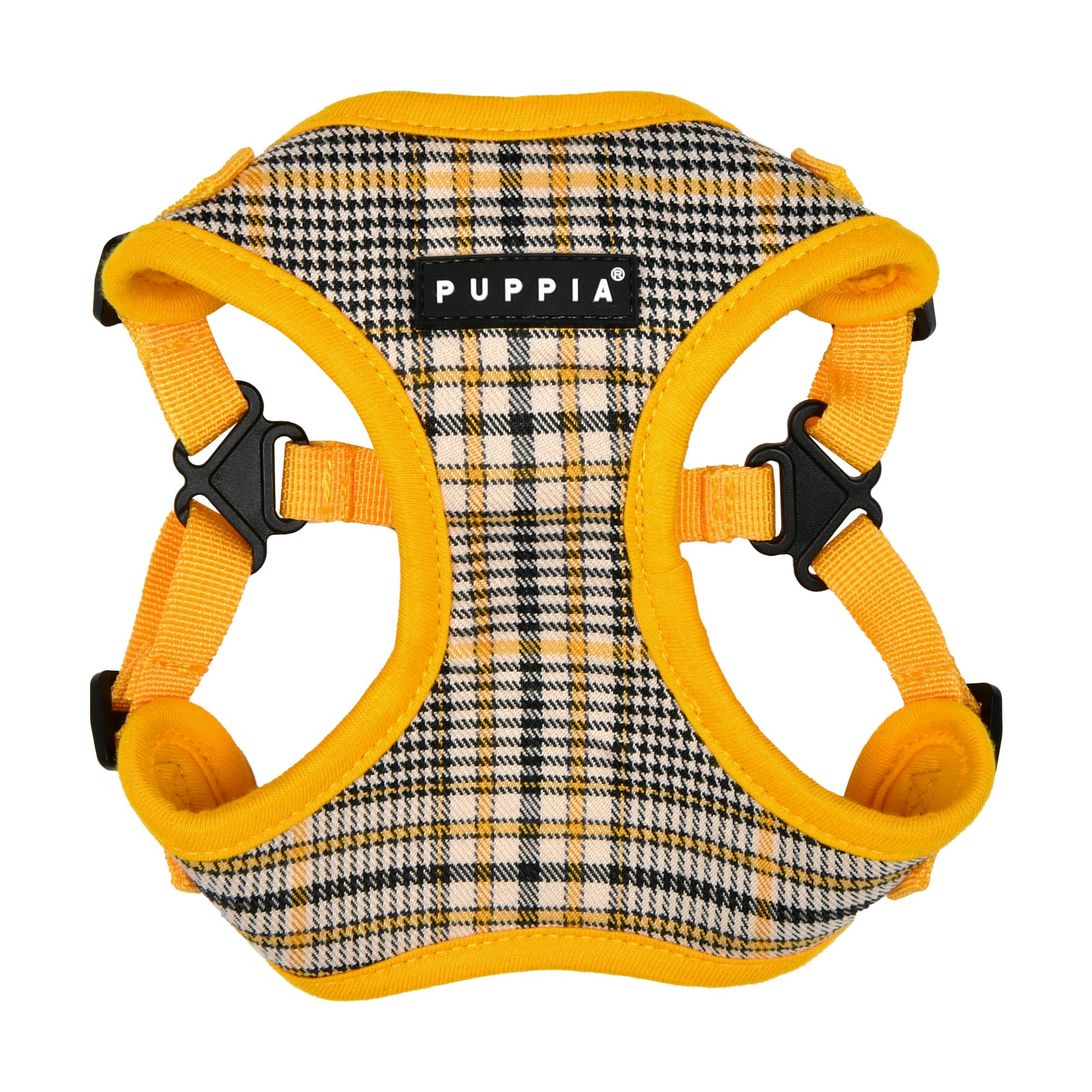 Puppia Lucas Dog Comfort Harness C (Step-in) Fashionable Checkered Pattern Spring Summer Harness for Small and Medium Dogs, Yellow, Medium