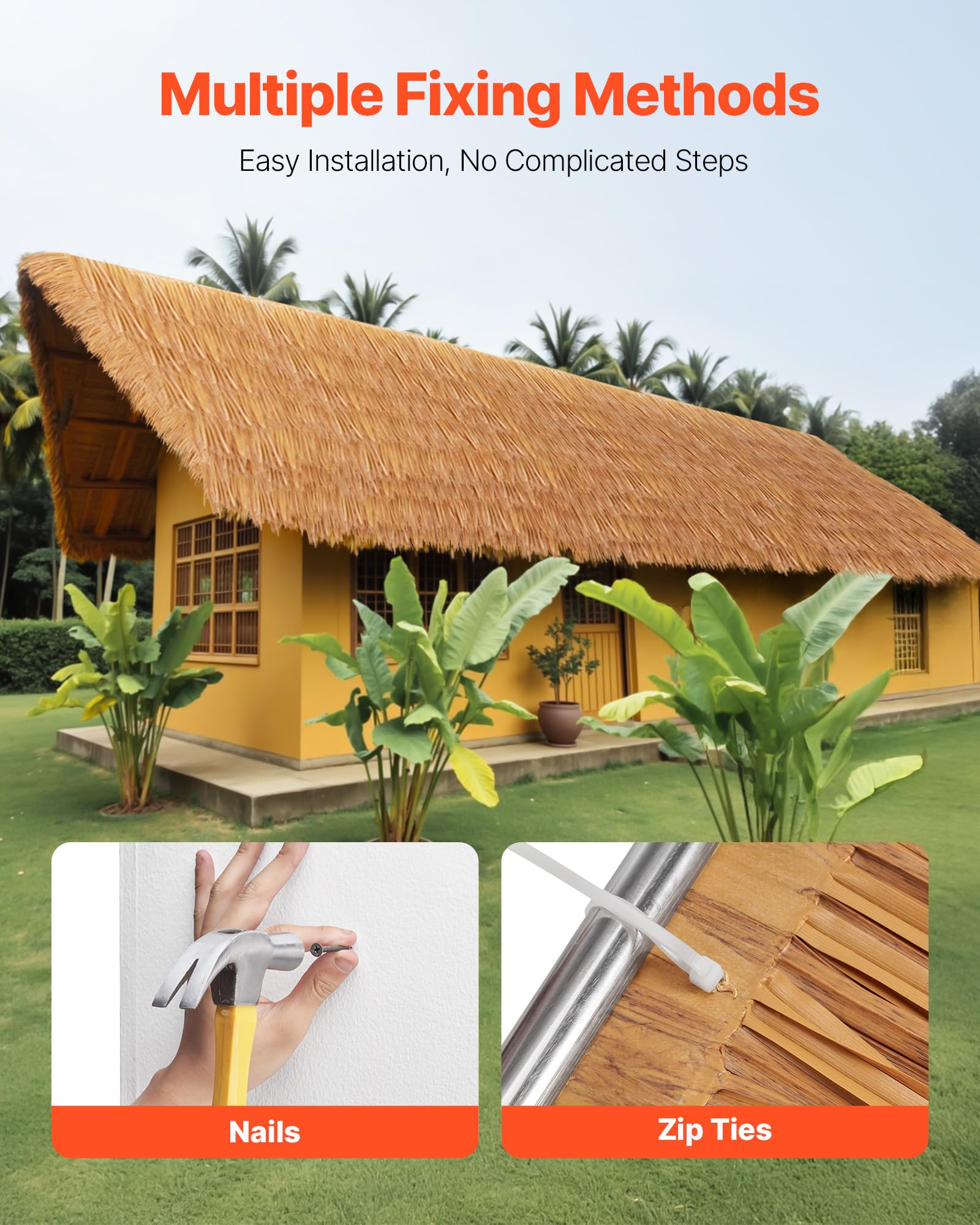 VEVOR Künstliches Strohdach, 500x40 cm, mexikanischer Stil, Strohdachrolle aus PE, Palmdach, Reetdach, Ideal für Terrassen-, Pool-, Strand-, Pavillon- und Hawaii-Party-Dekoration