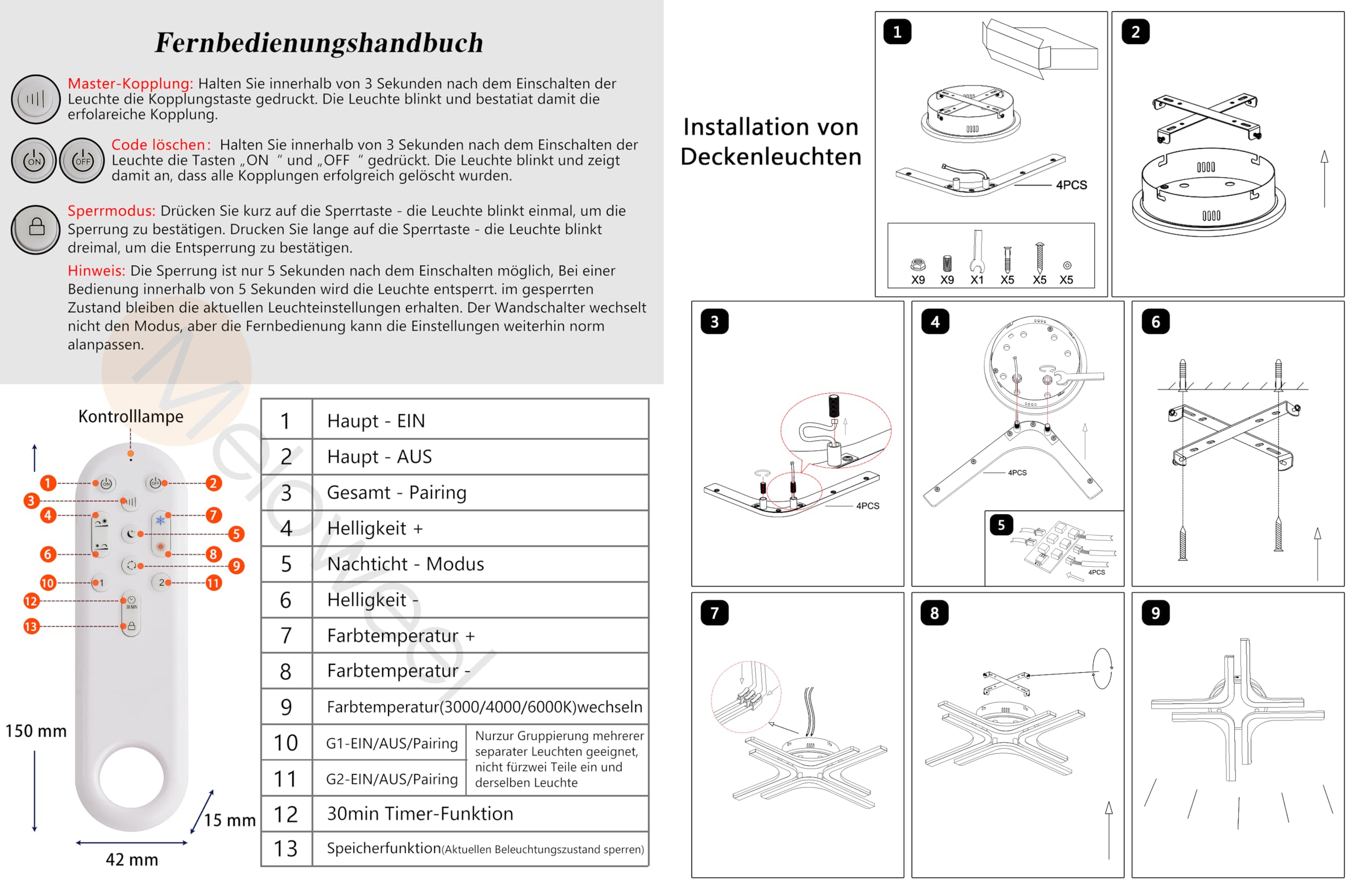 LED Deckenleuchte Dimmbar schwarz Stern, 57cm 32W Farbtemperatur 3000-6000K, Helligkeit 10-100%, Neu Fernbedienung/Mobile APP, Für Schlafzimmer, Wohnzimmer, Flur, Mit Memory-Funktion, 3W Nachtlicht