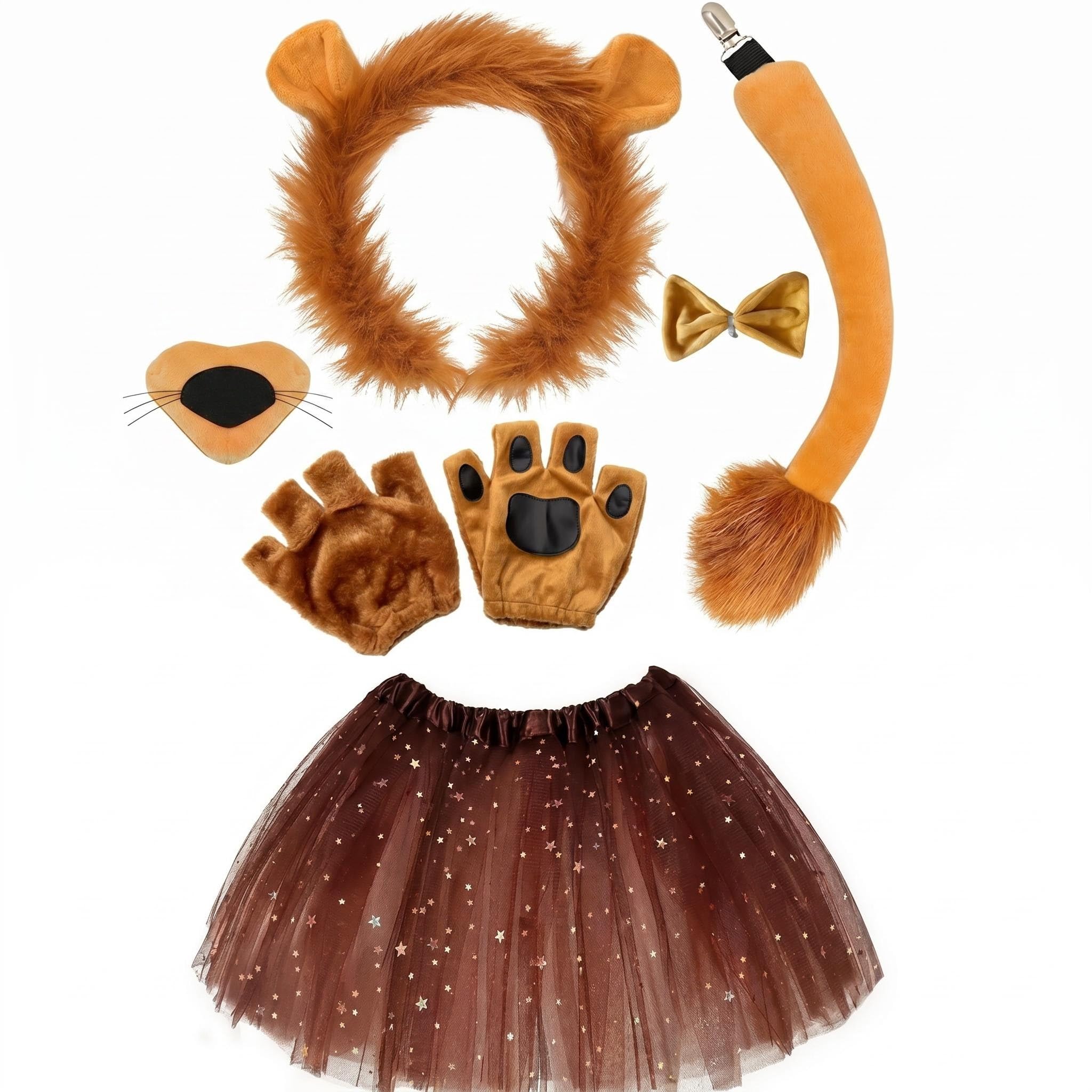 CutitiUU 6 PCS Animal Lion Cosplay Costume Accessories Set for Adult,Lion Ears, Gloves, Tail & Tutu,Adult Animal Cosplay Accessories,for Animal Themed Party Dress Up Supplies,Halloween