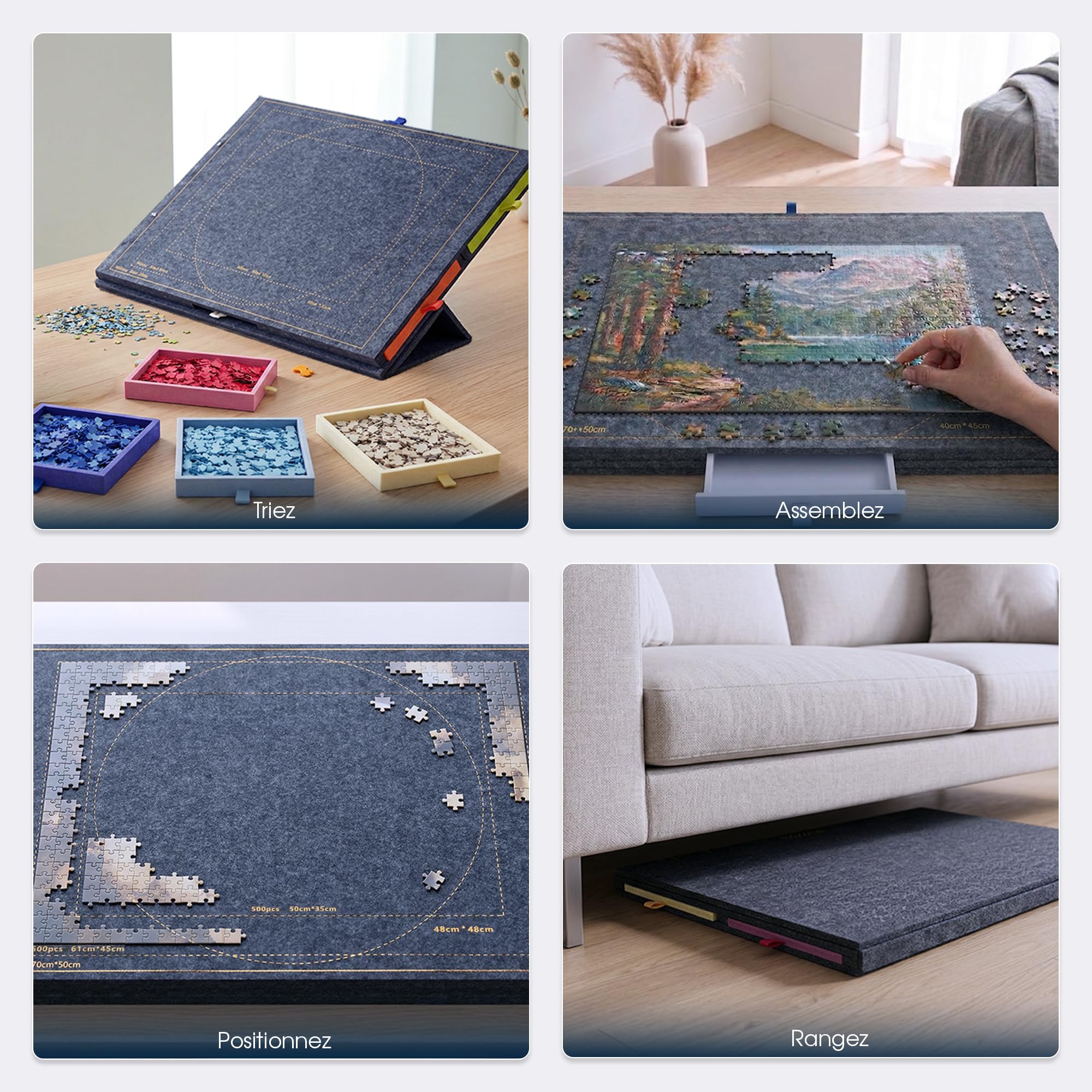 Plateau Puzzle Inclinable pour Adultes – Table Puzzle avec 6 Tiroirs de Tri, Repères 500/1000 pièces, Surface en Feutre Stable