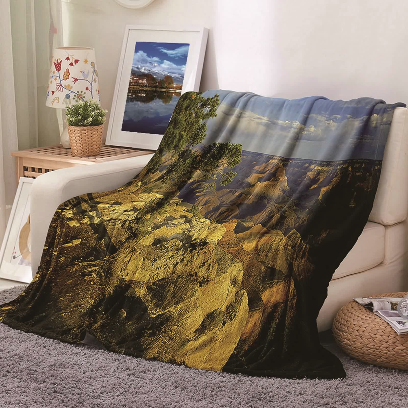 Aeici Couverture Polaire, Couverture en Flanelle Couverture 180x200 cm Montagnes et Rochers Couverture de Canapé Cadeau pour Adultes et Enfants