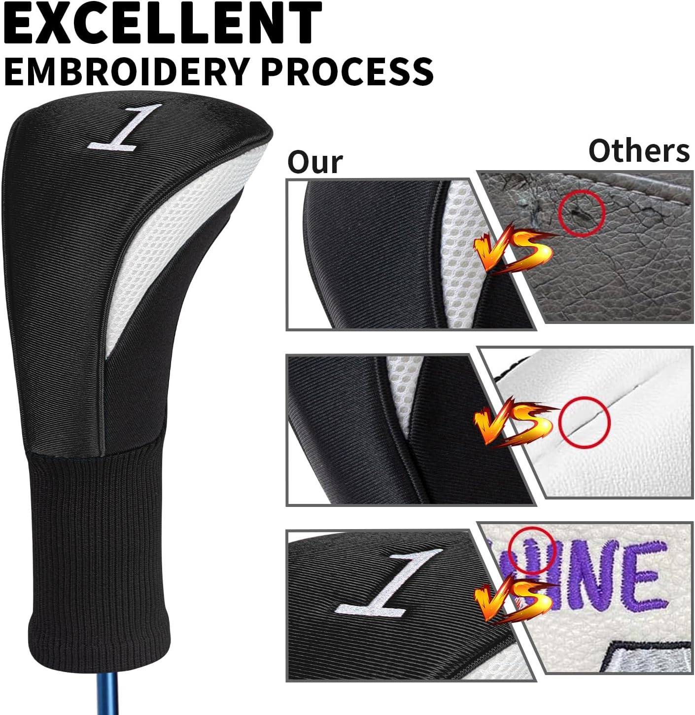 Wood Headcover Golf Club Covers Driver Headcovers Nylon Head Covers Designed to Fit All Woods - 3/4/5/6 Pack/Set Golf Accessories Suitable for Men and Women