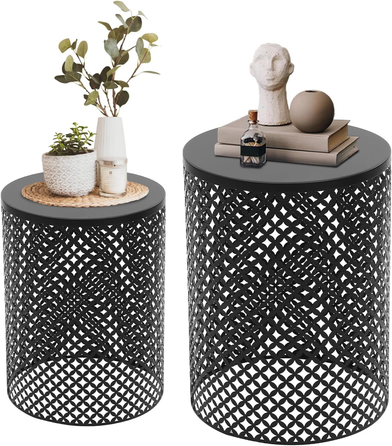 Amazon.com: BENTFL Cylindrical Outdoor Side Tables Set of 2, Metal ...