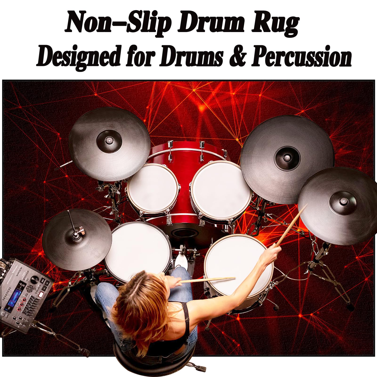 140 x 120 cm, dywan perkusyjny, dywan do perkusji, izolacja akustyczna, profesjonalny elektroniczny zestaw do perkusji jazzowej, perkusji basowej, werbla i innych instrumentów
