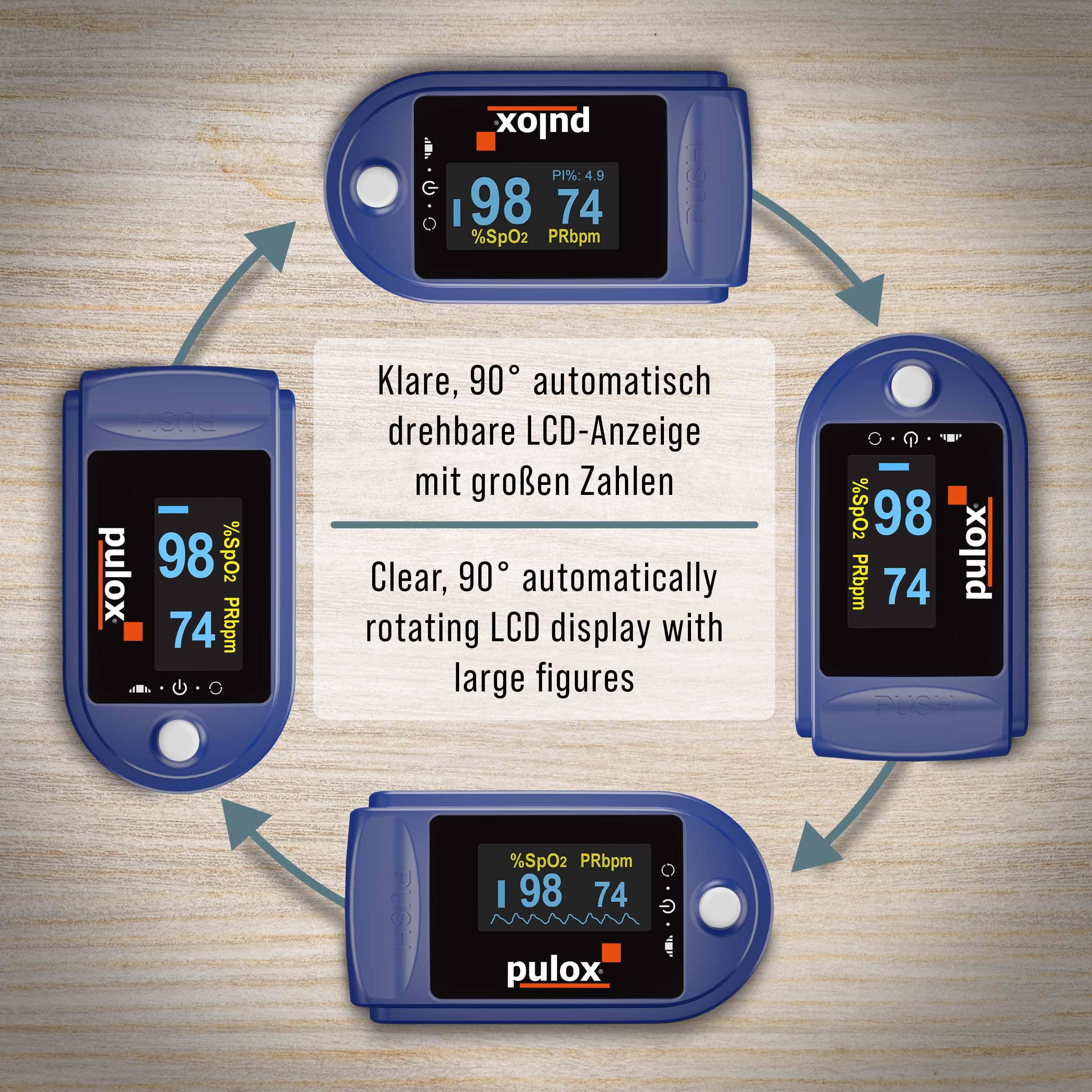 Pulox PO-200 Pulsoximeter Set Blau Messung von SpO2, Puls & PI am Finger | Inklusive Zubehör-Kit, mobiles Messen von Sauerstoffsättigung, Pulsrate und Perfusionsindex