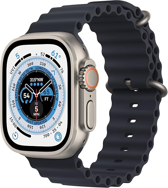 Apple Watch Ultra (GPS + Cellular, 49mm) Smart watch - Titanium Case with Midnight Ocean Band. Fitness Tracker, Precision GPS, Action Button, Extra-Long Battery Life, Brighter Retina Display