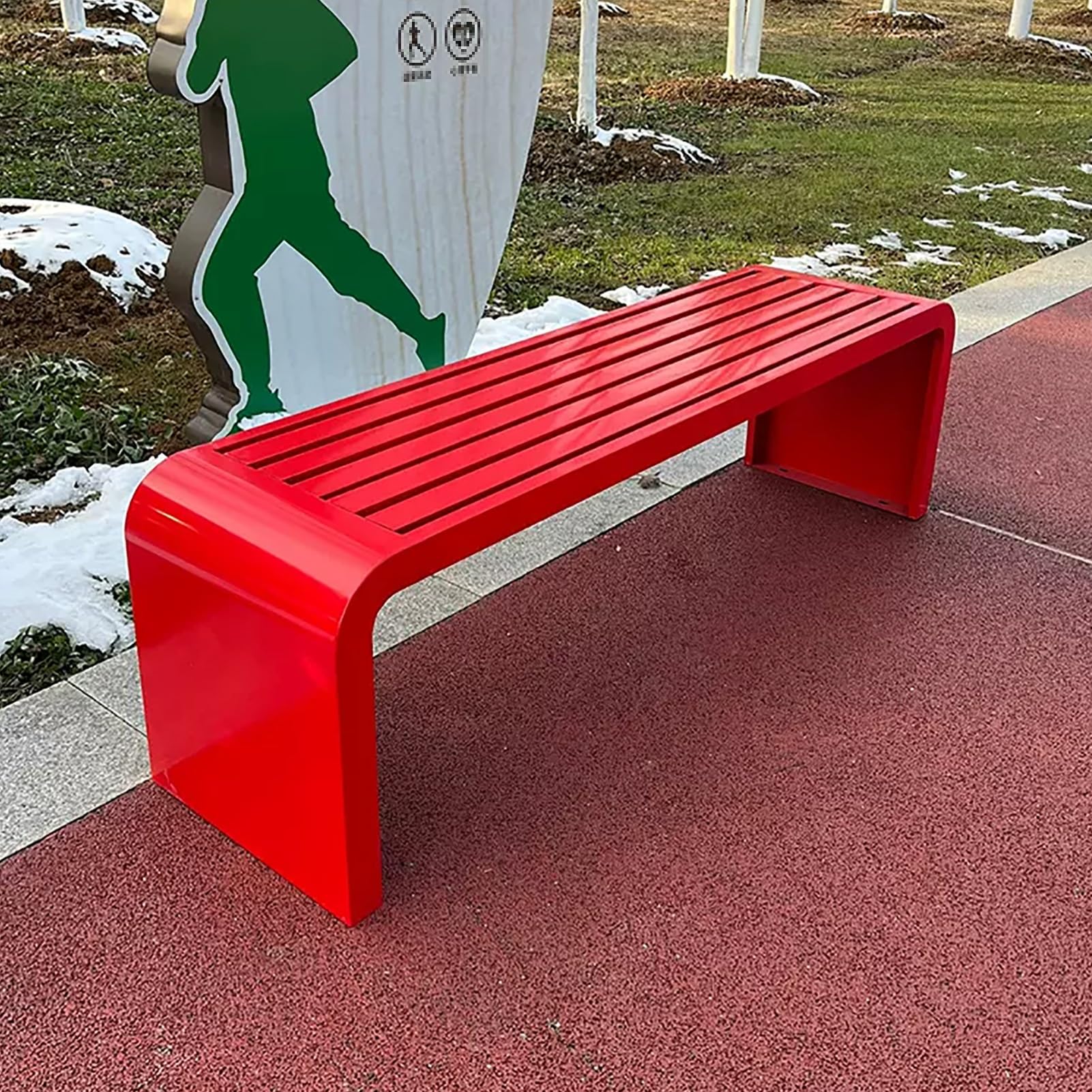 Banc en métal rouge 100cm sans dossier pour aménagement de balcon et porche