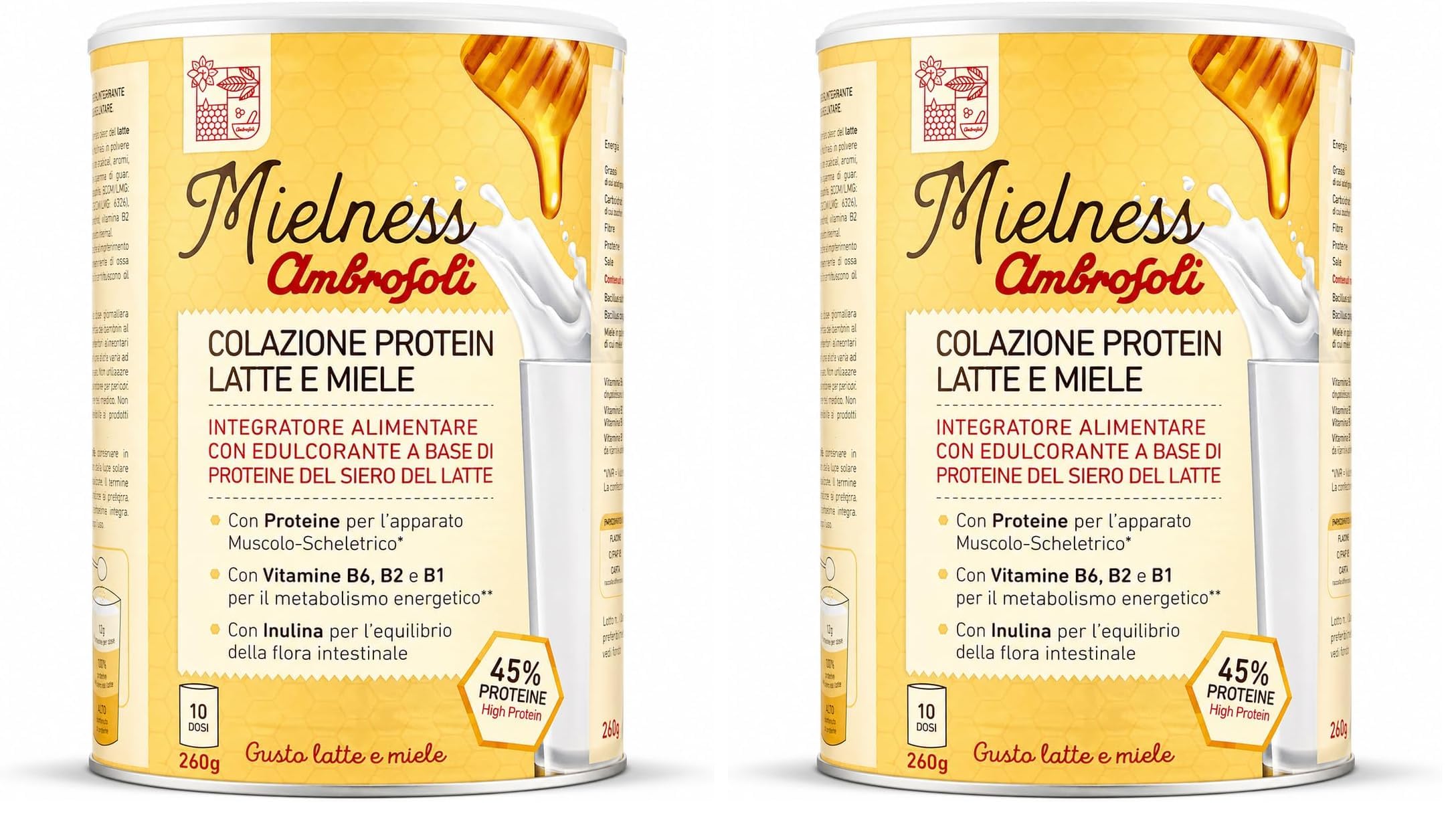 Ambrosoli Colazione Protein Latte e Miele, 260g, mix Proteico per Colazione e Shake (Confezione da 2)