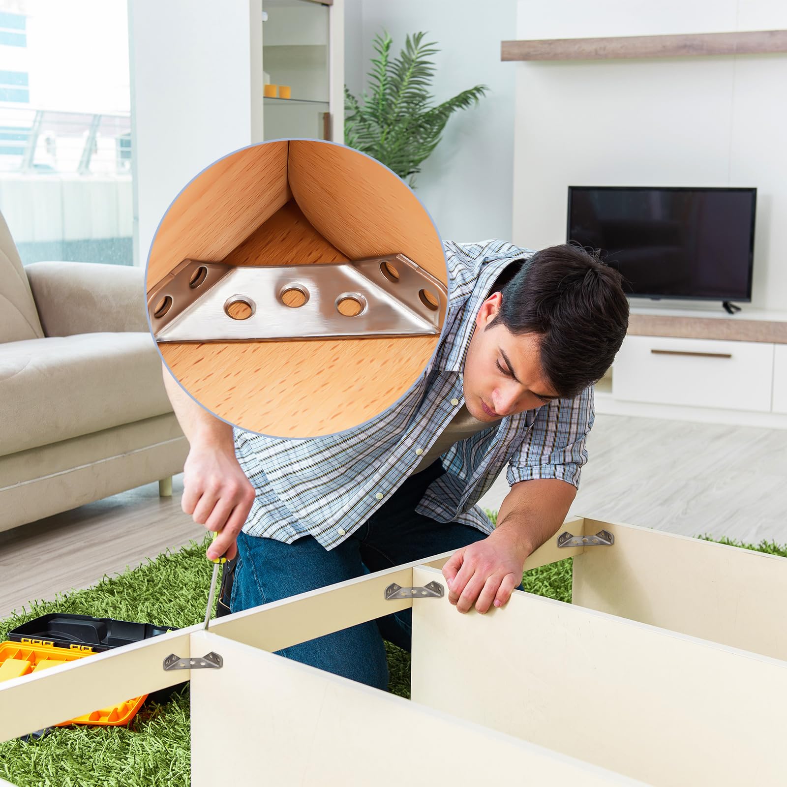 Yaocom 80 piezas de soporte de esquina triangular multifunción de acero inoxidable universal para muebles, soporte de esquina en ángulo con tornillos, conector de fijación de ángulo, marco de soporte