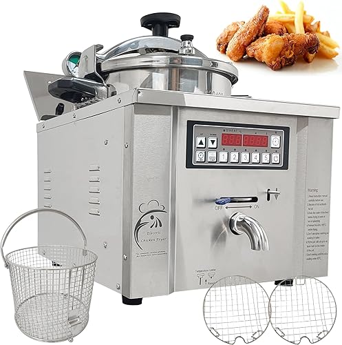 INTSUPERMAI Freidora a presión comercial de 16L 220V 3500W Freidora eléctrica de acero inoxidable para pollo, alas y más máquina de cocción a