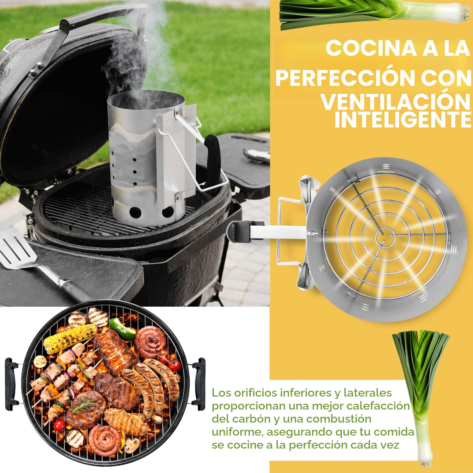 BLOSTM Chimenea para Encender Barbacoa - Extra Grande Encendedor Barbacoa Arranque Rápido, de Acero Galvanizado, con Asas de Seguridad Aisladas Térmicamente para Carbón, Madera en Trozos, Briquetas