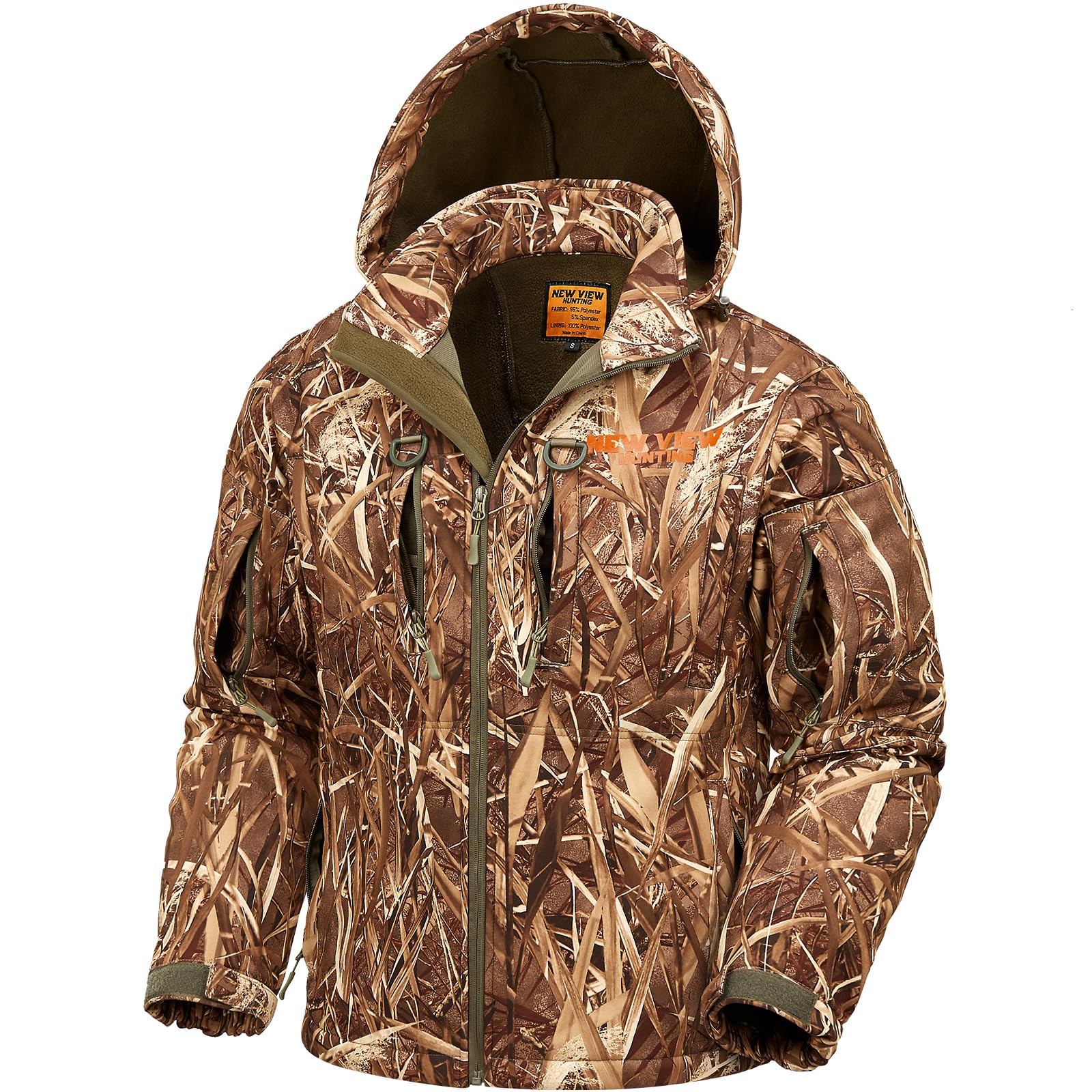 Camo Hunting Jackets for Men, Warm Fleece Lined Hunting Jacket with Hood, Quiet Water Resistant Hunting Clothes