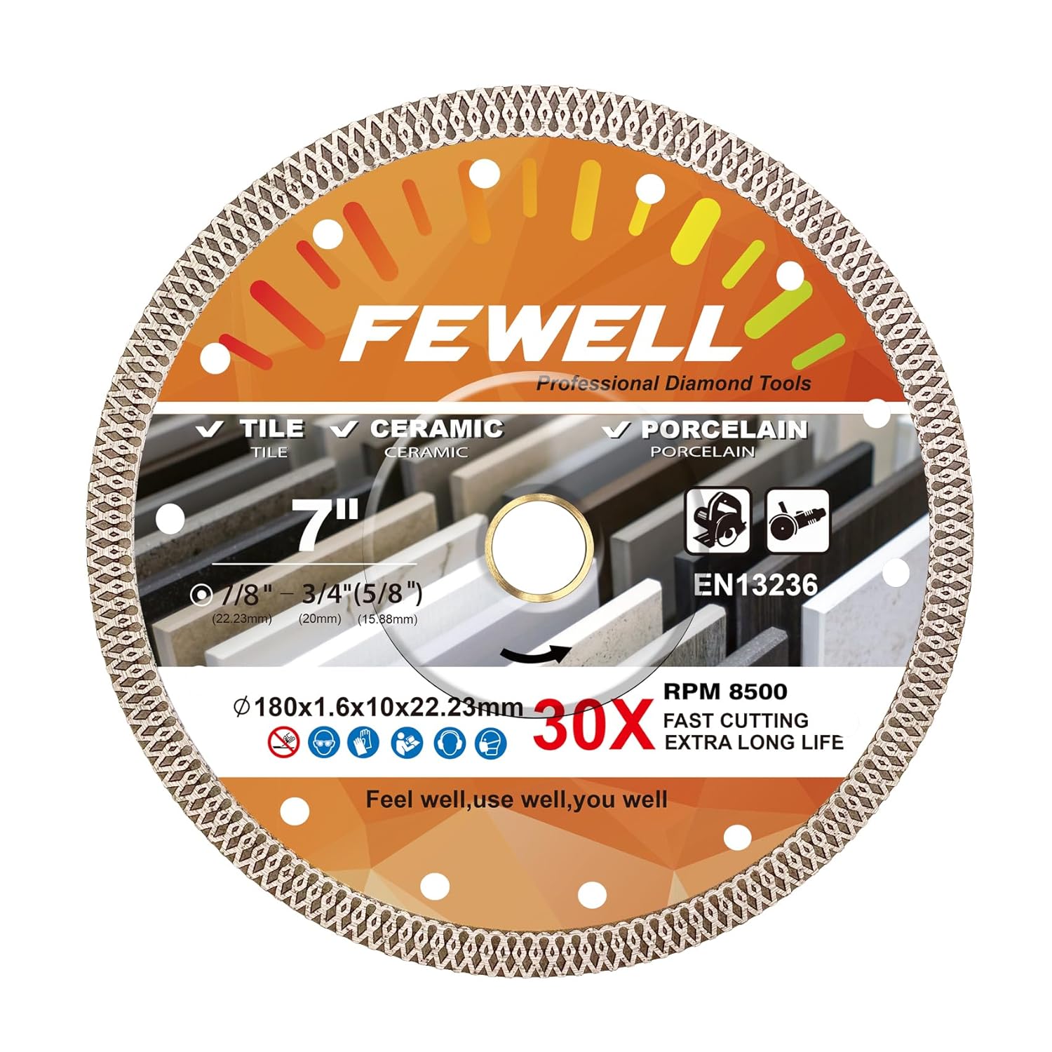 FEWELL Rueda de corte turbo superfina de 7 pulgadas, 0.063 in, hoja de diamante X-Teeth, porcelana de corte secohúmedo, azulejos y cerámica (paquete