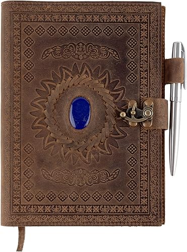 Miniatura 8 de Moonster Diario de cuero para mujer recargable  Diario espiritual para meditación, yoga, cuaderno bohemio, diario encuadernado en cuero de cristal