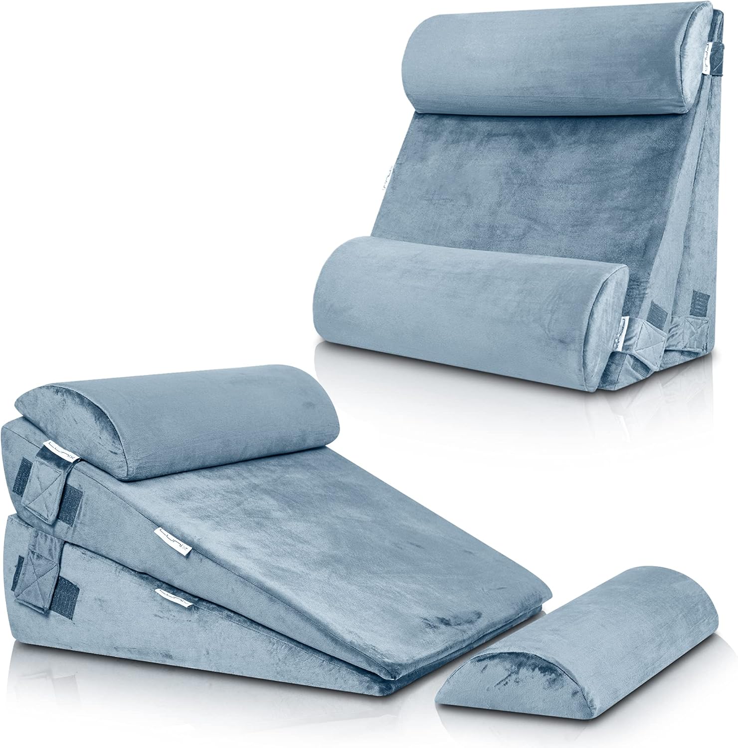 Lunix LX8 Adjustable 4pcs Orthopedic Bed Wedge Pillow Set, Post Surgery 100% Memory Foam for Back, Neck, Leg Pain Relief. Sitting Pillow for Acid Reflux and GERD, Comfortable Pillows for Sleeping Gray : Health & Household