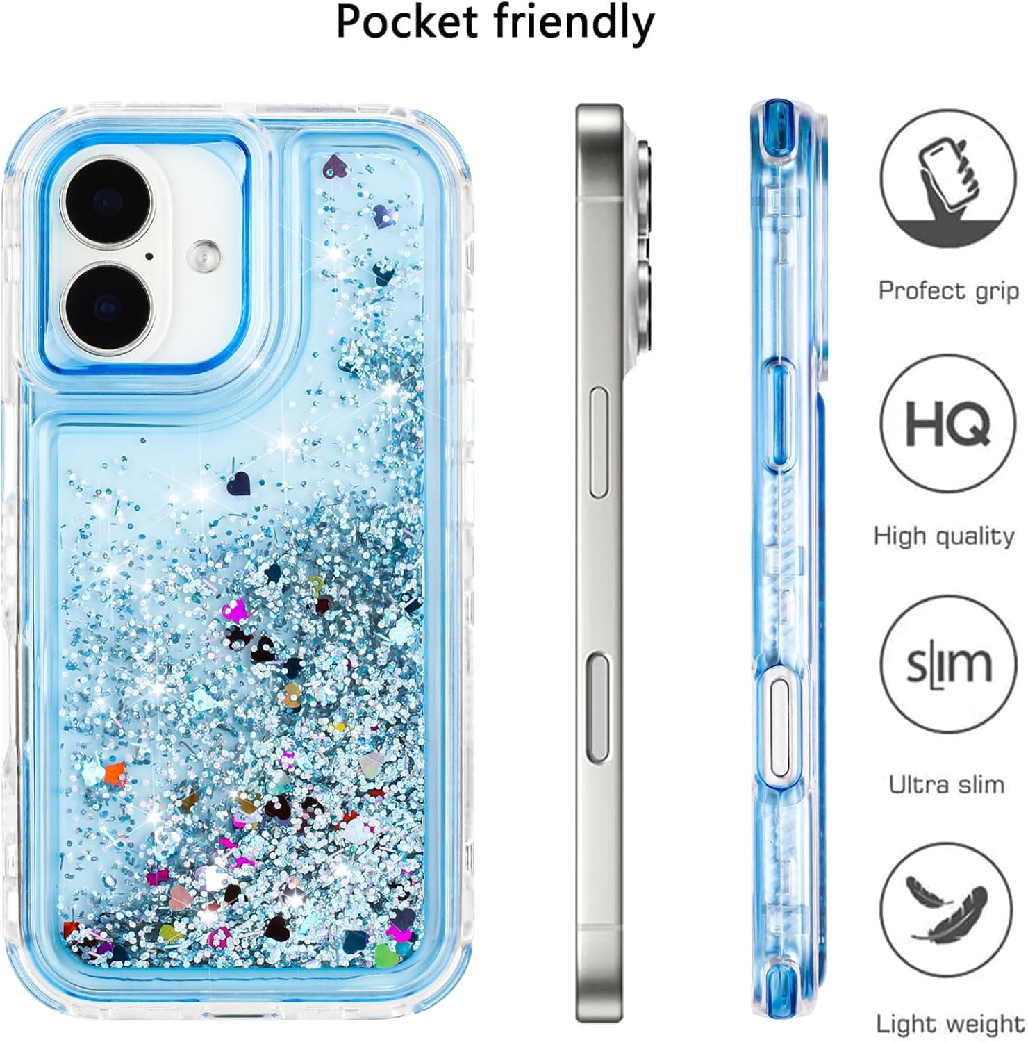 Tikoo Designed for iPhone 16 Case Glitter for Women Girl Clear 3-in-1 Heavy Duty Protective Phone Cover with Floating Liquid Quicksand Bling Sparkly Cute Case for iPhone 16 6.1” - Image 4