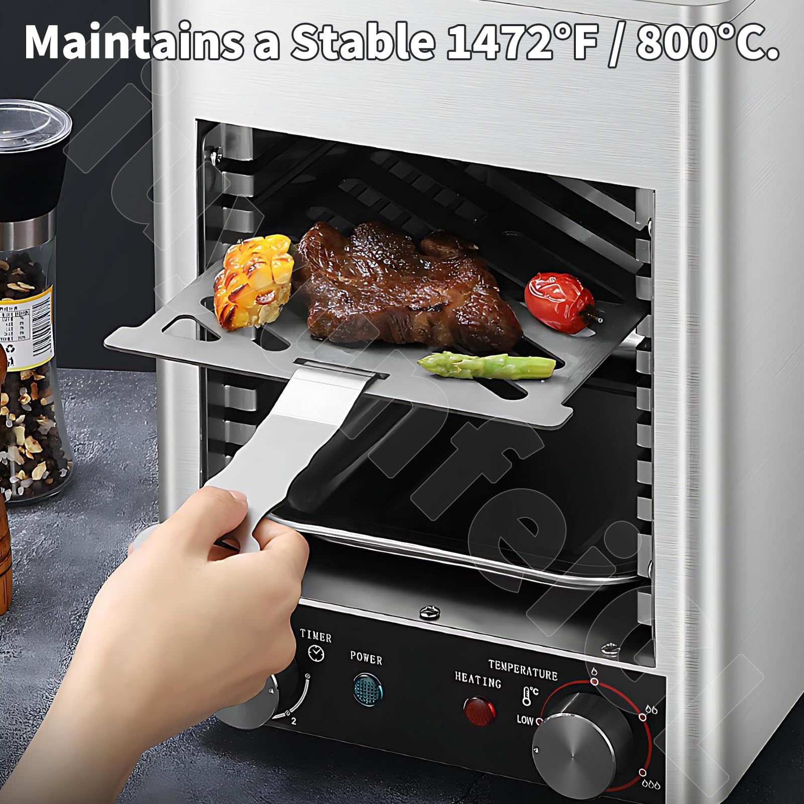 Elektryczny grill na podczerwień do steków 1700W/3400W, grill wewnętrzny do 800°C, bezdymny piekarnik blatowy, dla wołowiny i warzyw w jakości steakhouse 1700W-10Shelf