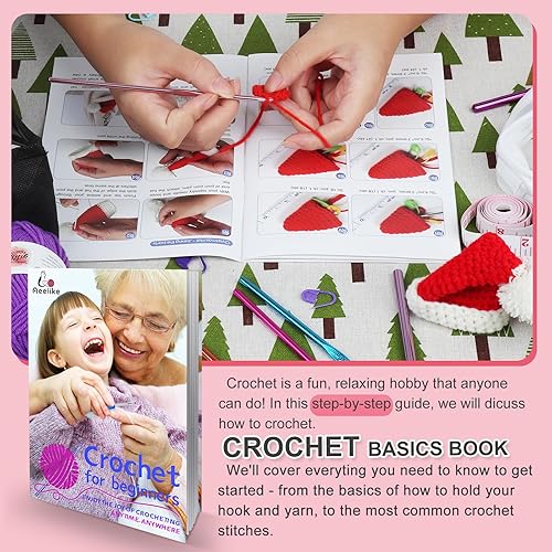 Vista 2 de Aeelike Kits de aprendizaje de ganchillo para principiantes, kit de inicio de ganchillo con todo, hilo acrílico de 1093 yardas para ganchillo, juego