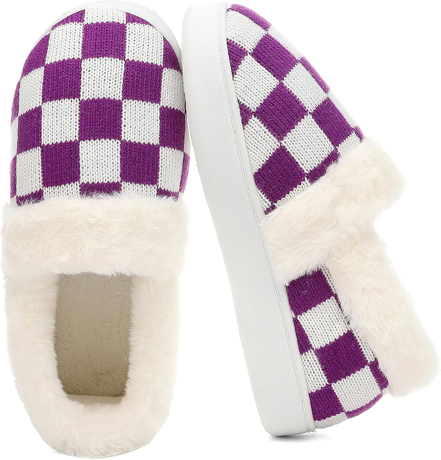 UBFEN Womens Fuzzy House Slippers Warm Bedroom Shoes with Faux Fur Lining Non Slip Memory Foam Slippers for ladies Indoor and Outdoor