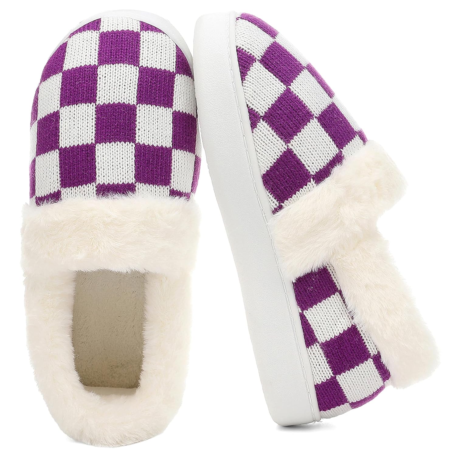 UBFEN Womens Fuzzy House Slippers Warm Bedroom Shoes with Faux Fur Lining Non Slip Memory Foam Slippers for