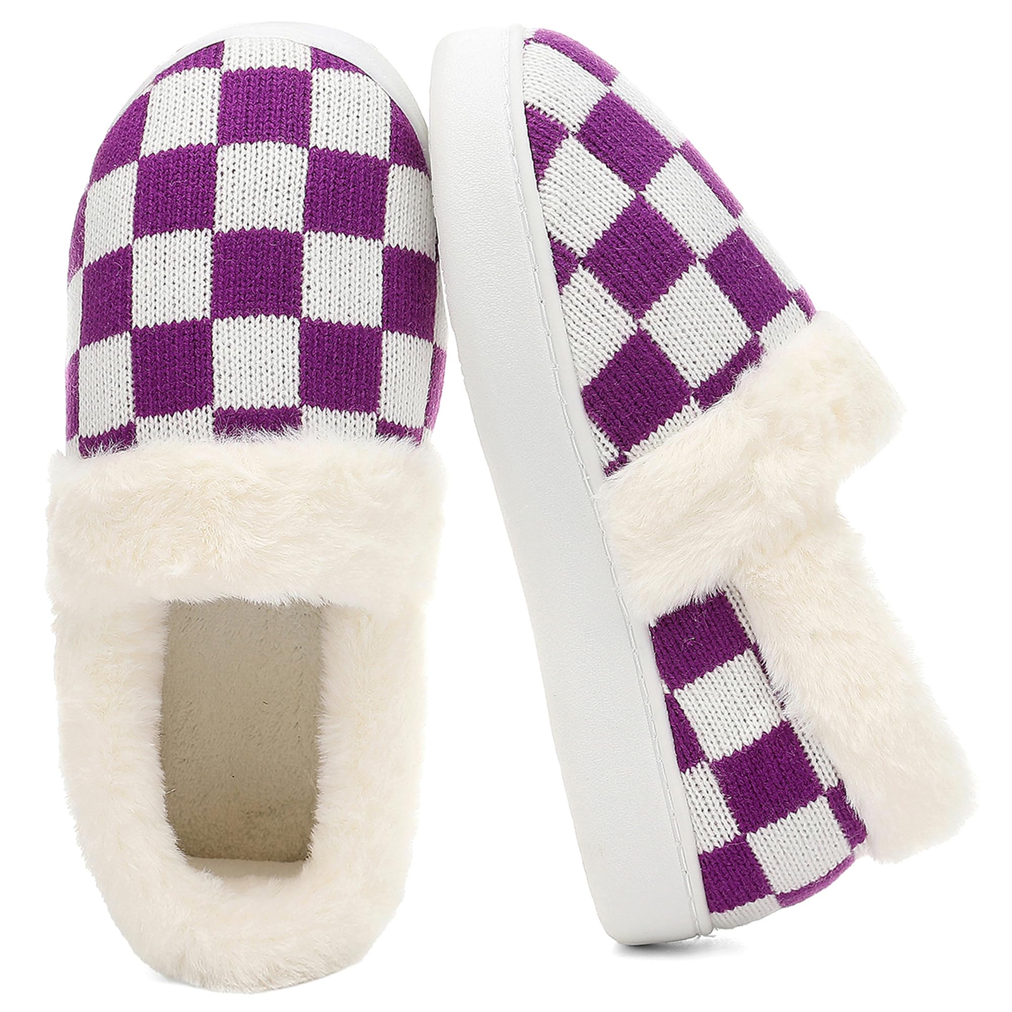 UBFEN Womens Fuzzy House Slippers Warm Bedroom Shoes with Faux Fur Lining Non Slip Memory Foam Slippers for