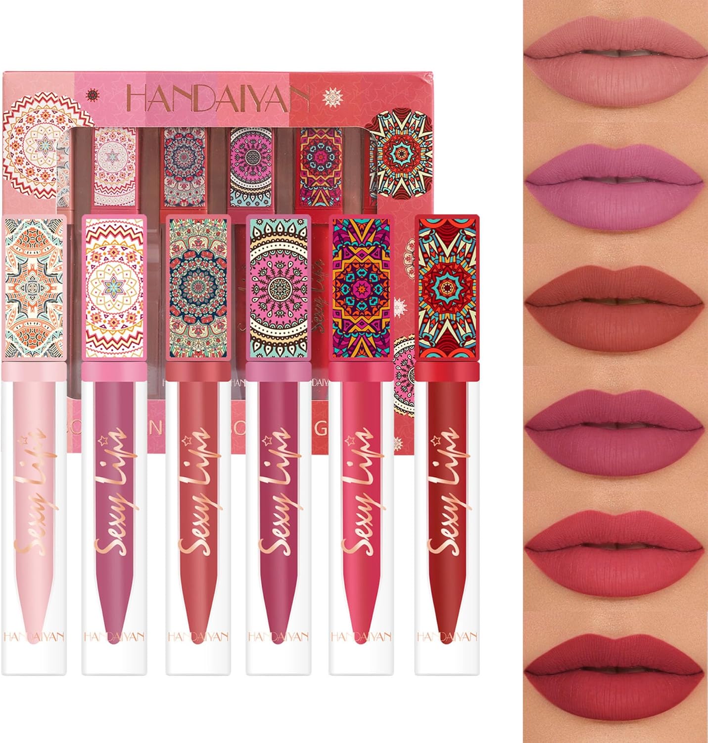 HANDAIYAN Lipstick Set Matte Liquid 6 Colors Long Lasting Waterproof for Women Highly Pigment Velvety Nude Super Stay Soft Hydrating & Lightweight Professional Moisturizing Makeup Lips Gift