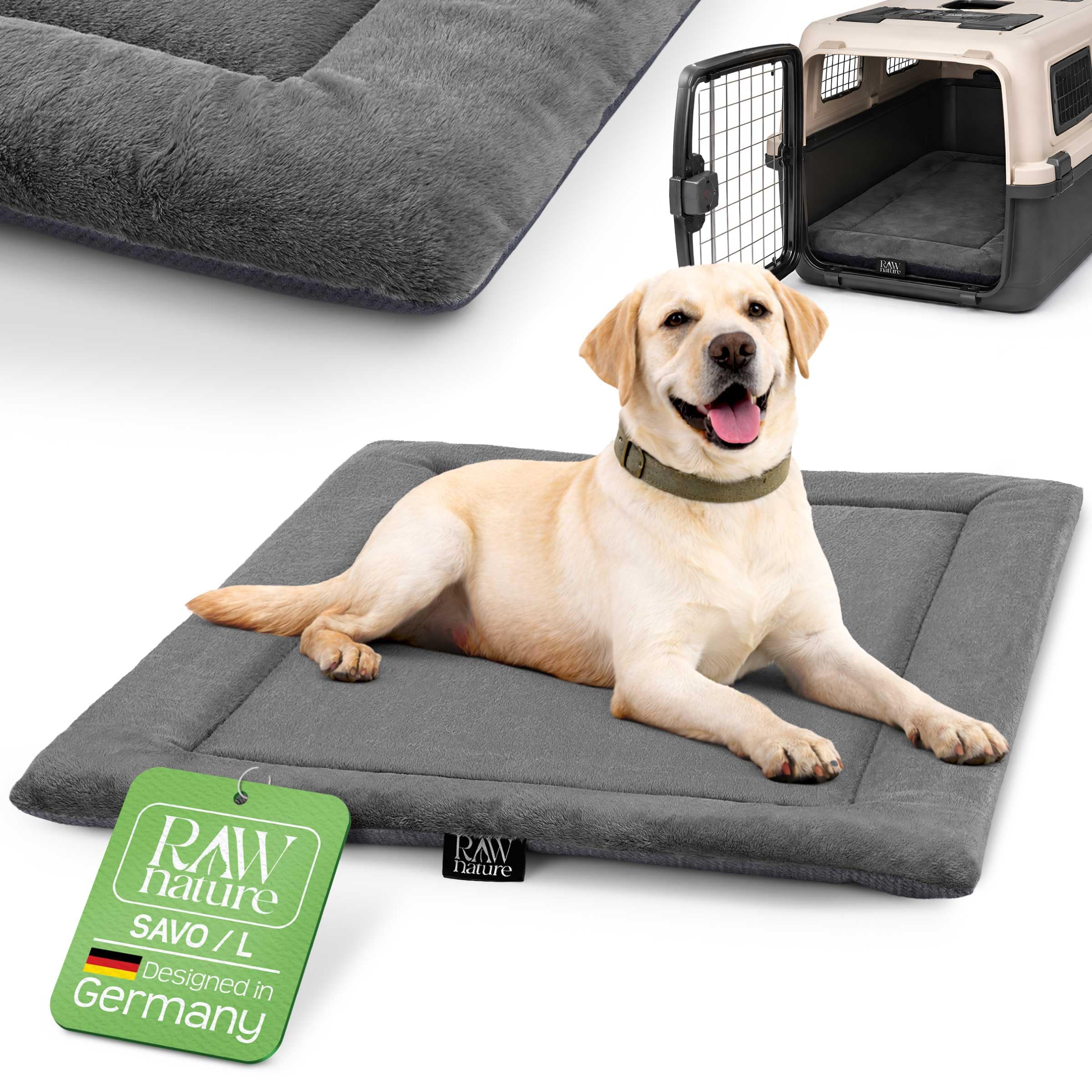 RAW Nature Hundedecke SAVO, L – 90x65x4,5 cm Lagunengrün, Flauschige Hundeliegedecke als Wendedecke, waschbar, für gängige Transportboxen geeignet