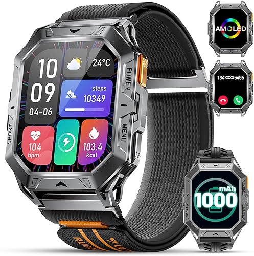Miniatura 10 de Reloj inteligente militar para hombre, pantalla AMOLED HD de 2.13 pulgadas, batería de 80 días de duración, más de 100 modos deportivos, rastreador