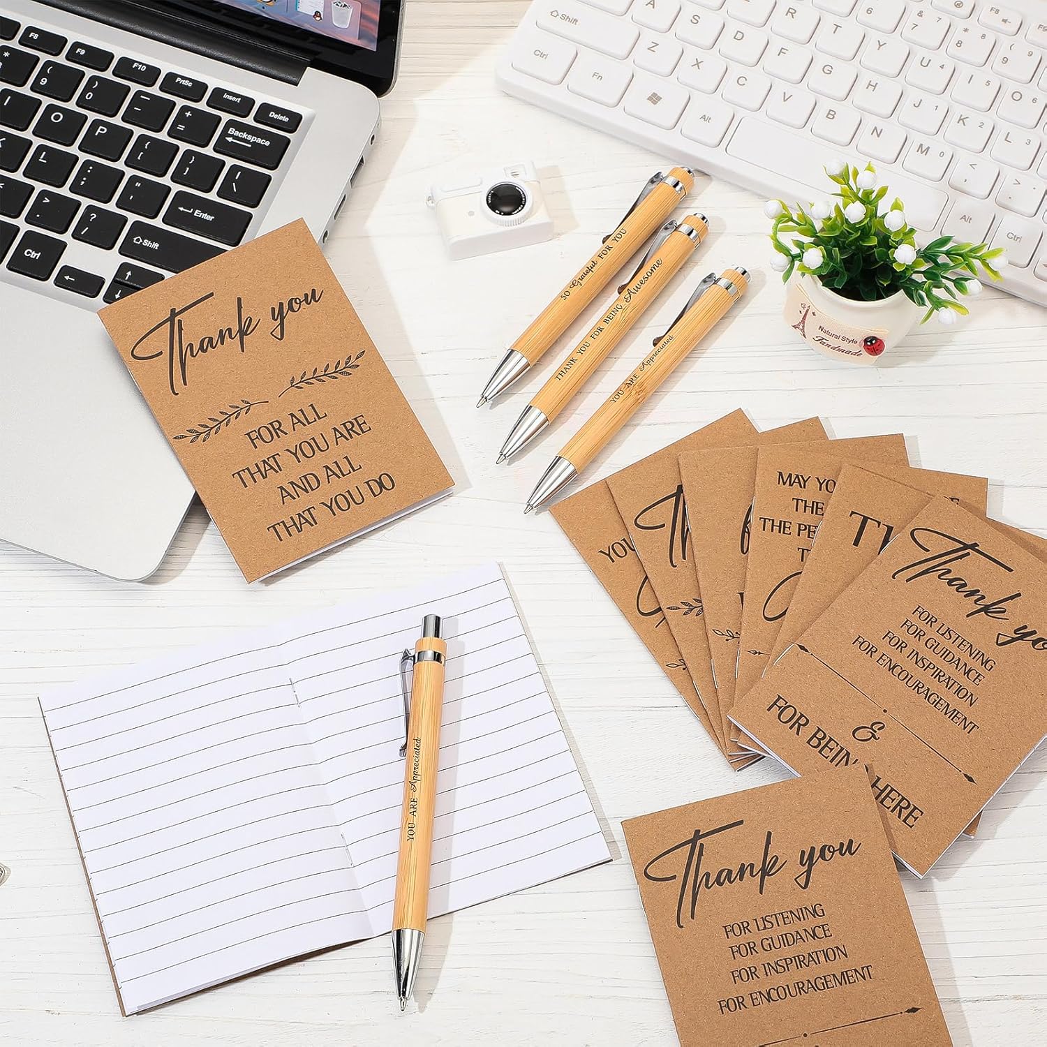 Chuangdi 96 Pcs Employee Appreciation Gift Thank You Coworker Gifts Inspirational Notebook Motivational Bamboo Pens for Coworkers Teacher Volunteer Social Worker(Kraft)