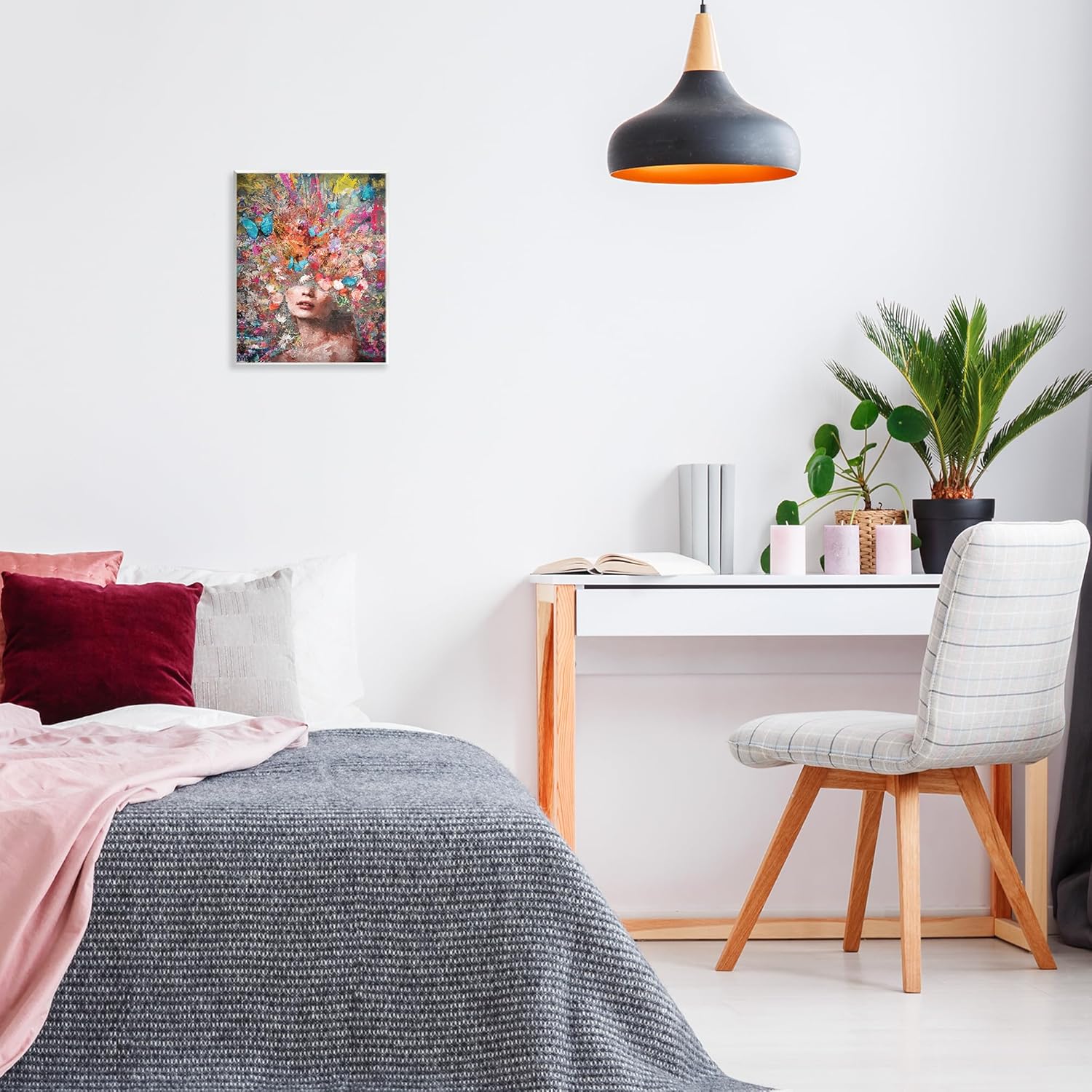 Stupell Industries 抽象画家 フローラルフェイス ウォールプラークアートデザイン トナカイ、11 x 14