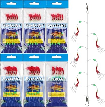 Fishing Bait Rigs Set Saltwater Surf Fishing Rigs with String Hooks Fish Skin Glow Beads Luminous Feather Rig for Saltwater Freshwater Bass Trout Walleye 6/12packs