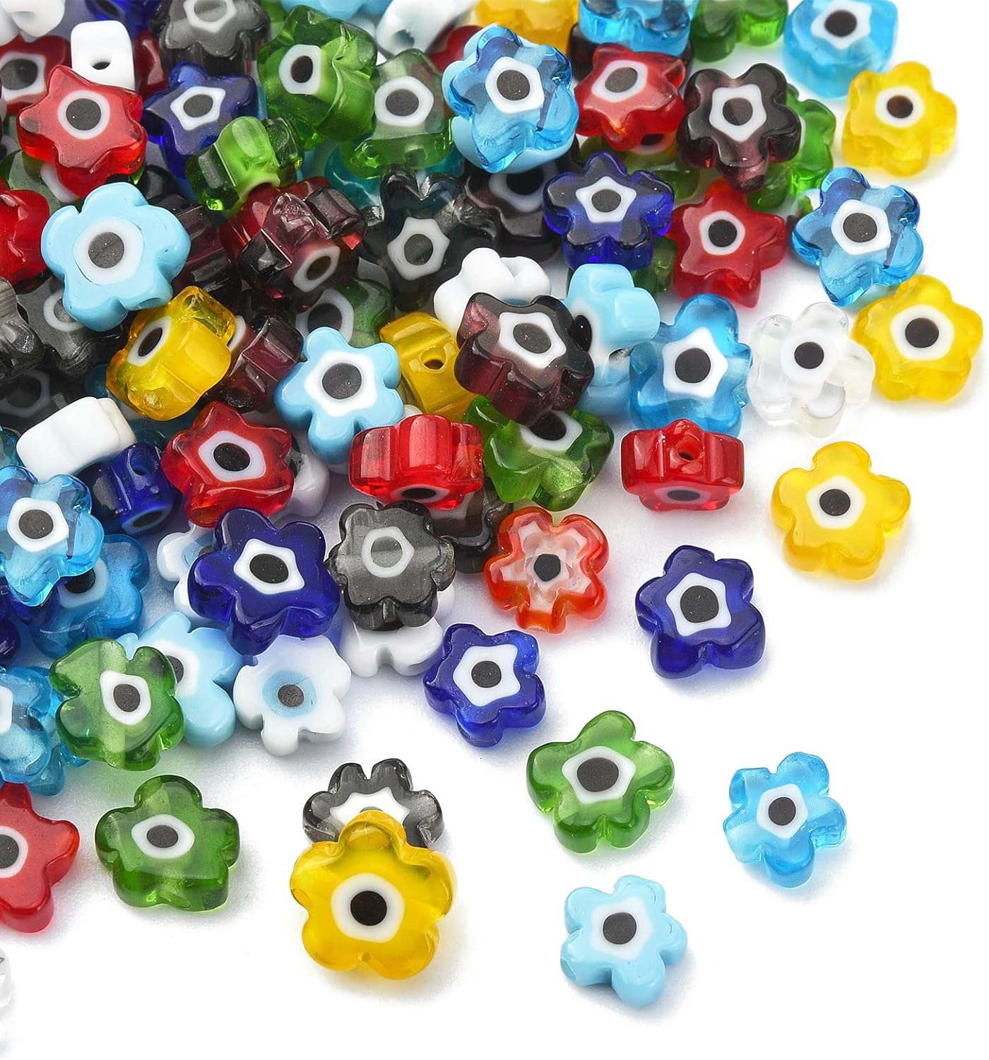 UR URLIFEHALL 128 Pcs Flower Millefiori Glass Beads Evil Eye Glass Flower Shaped Beads for Jewellery DIY Making Crafting Decoration