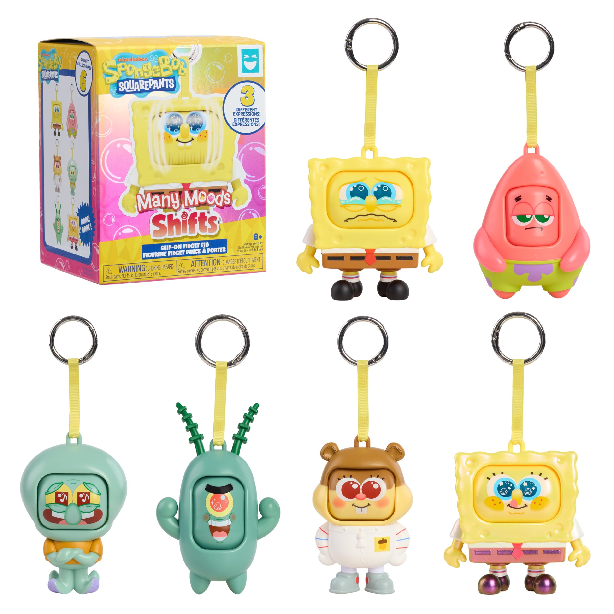 HAPPY HAUL Spongebob Squarepants Many Moods Shifts Clip-on Fidget Figs | Drop 2 Blind Box Collectibles, 3.5-Inch Clip-on with Spinning Face by Just Play Short-Run Drop, Ages 8+