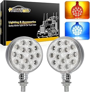 Partsam 2pcs 3" Dual Revolution Amber/Red/Blue Round Double Face 30 Diode Marker/Turn Signal and Auxiliary Led Pedestal Light with Chrome Housing Sealed Replacement for Kenworth/Peterbilt/Freightliner