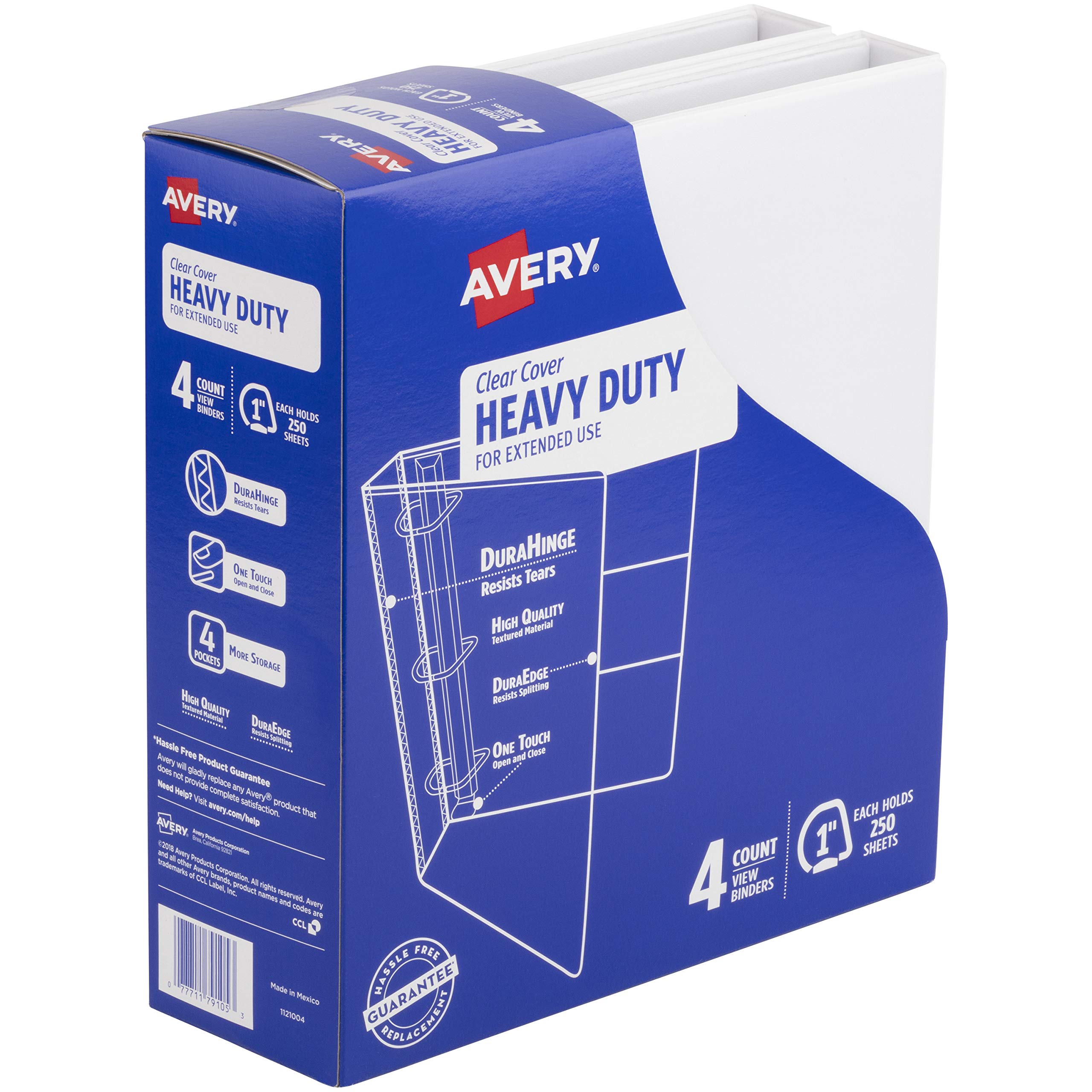 Avery Heavy Duty View 3 Ring Binder, 1" One Touch EZD Ring, Holds 8.5" x 11" Paper, 4 White Binders