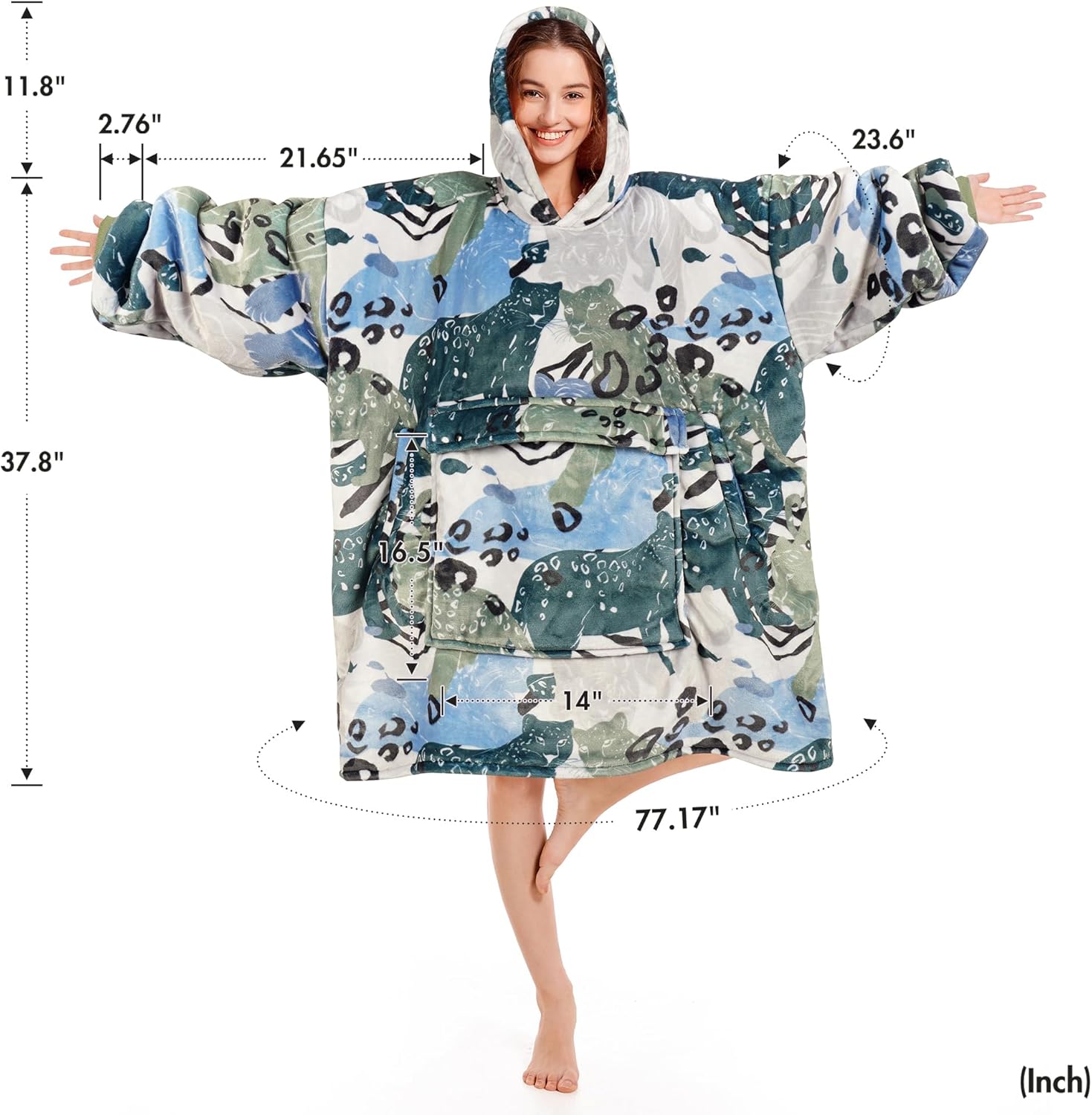 Narecte Oversized Blanket Hoodie Blanket for Women,Wearable Blanket Adult Giant Hoodie Cozy Sweatshirt Kawaii Stuff,Birthday Gifts for Women, for Sister,Teen Girl Gifts Leopard Tiger