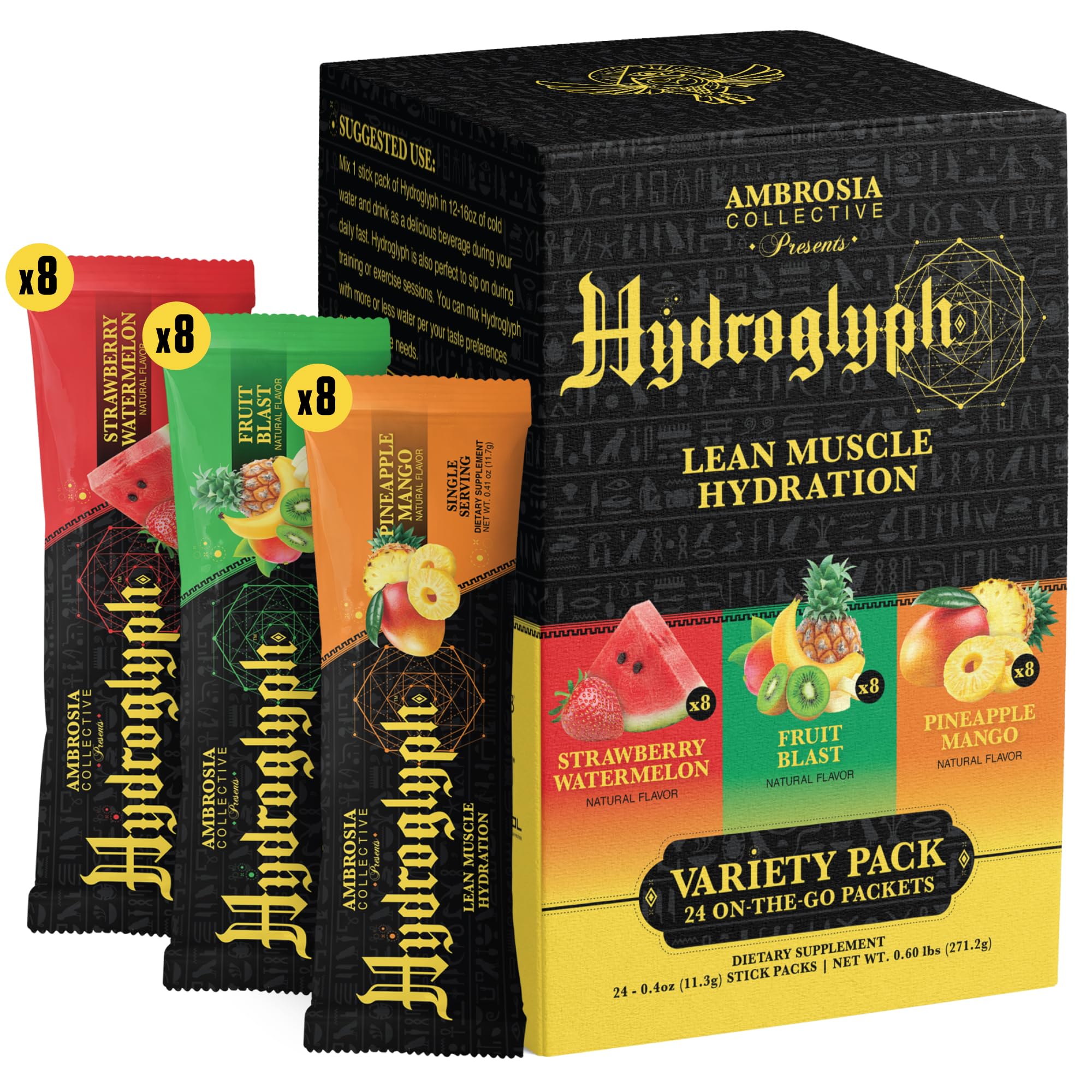 Amazon.com: Ambrosia Fasting Electrolytes Powder | EAA Amino Acids, BCAA &  HMB | Sugar Free Hydration with Coconut Water | Vegan, Gluten Free | 24  Single Serve Packets | Variety Pack : Health & Household
