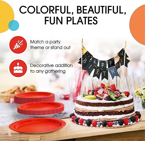 Miniatura 5 de Exquisite Party Solids - Platos desechables de papel rojo de 7 pulgadas, platos desechables rojos para fiestas, 100 unidades, 350 GSM, suministros