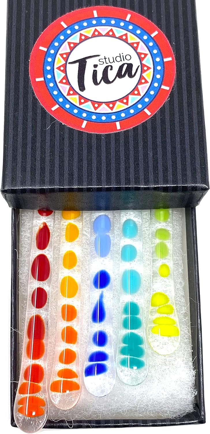 studioTica Handmade Glass Swizzle Sticks: ColorBurst on Clear, Set of 4
