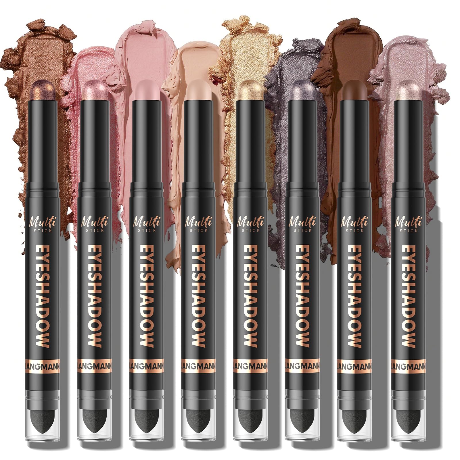 LANGMANNI 8 Color Waterproof Dual-Ended Eyeshadow Stick Set, Eye Makeup #C Set #C 0.07 Ounce (Pack of 8)