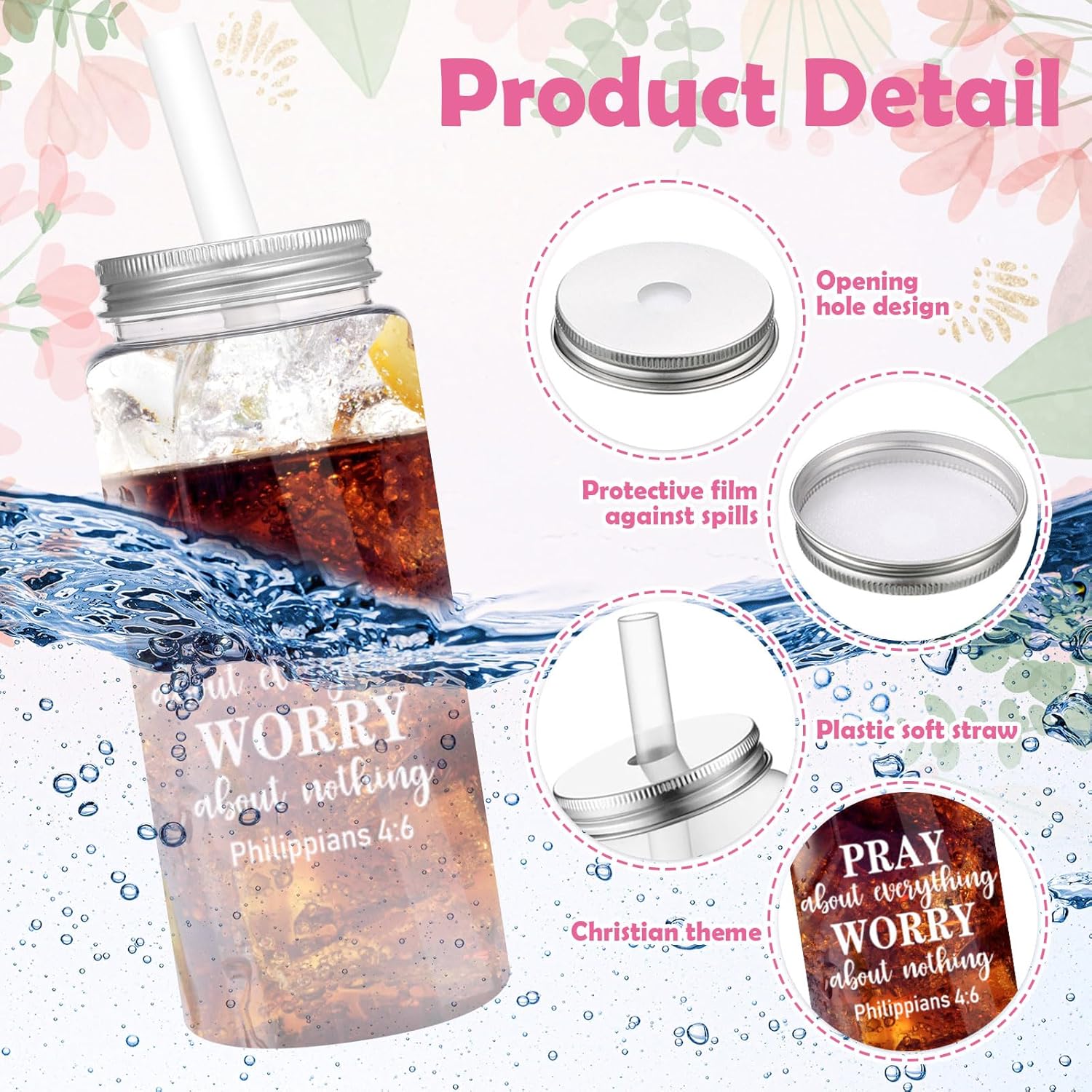 Skylety 36 Pcs Christian Gifts Sets Including 13.5 oz Inspirational Quotes Reusable Tumbler with Lid Straw Religious Makeup Bags Bible Verses Keychains, Inspirational Gift for Women Friend - Image 2