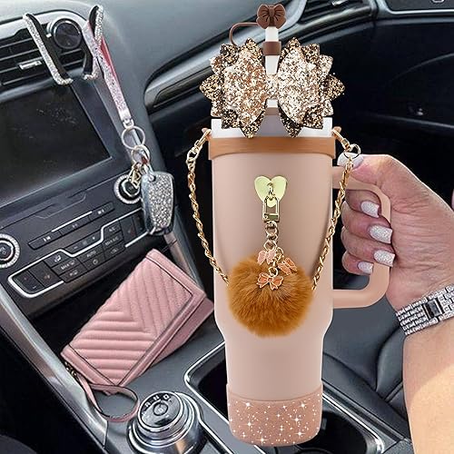 Miniatura 5 de Accesorios brillantes para vaso Stanley de 40 onzas y 30 onzas, incluyendo tapa de pajita con lazo de silicona, funda de silicona para vaso Stanley,