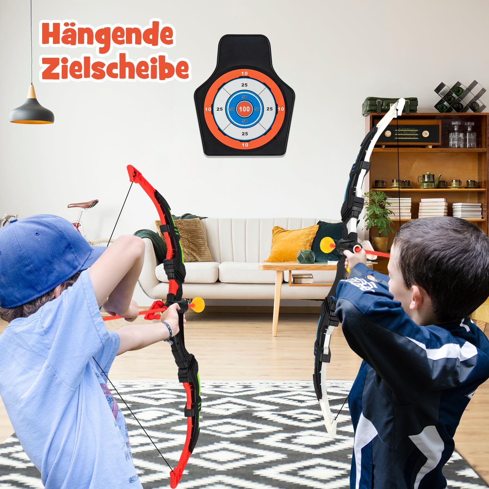 DREAMADE 2 Pack Pfeil und Bogen Spielzeug für Kinder mit LED Leuchten – 2 Bogen & 20 Saugnapfpfeile & 2 in 1 Zielscheibe & 2 Köcher, Bogenschießen Spielzeug Indoor und Outdoor für Jungen Mädchen