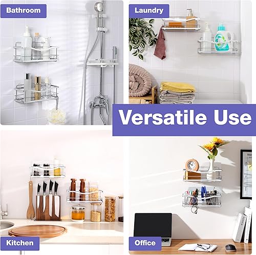 Miniatura 12 de KINCMAX Carritos de ducha de hierro, estantes de baño autoadhesivos para duchas, organizador de pared, estante para champú, estante para despegar