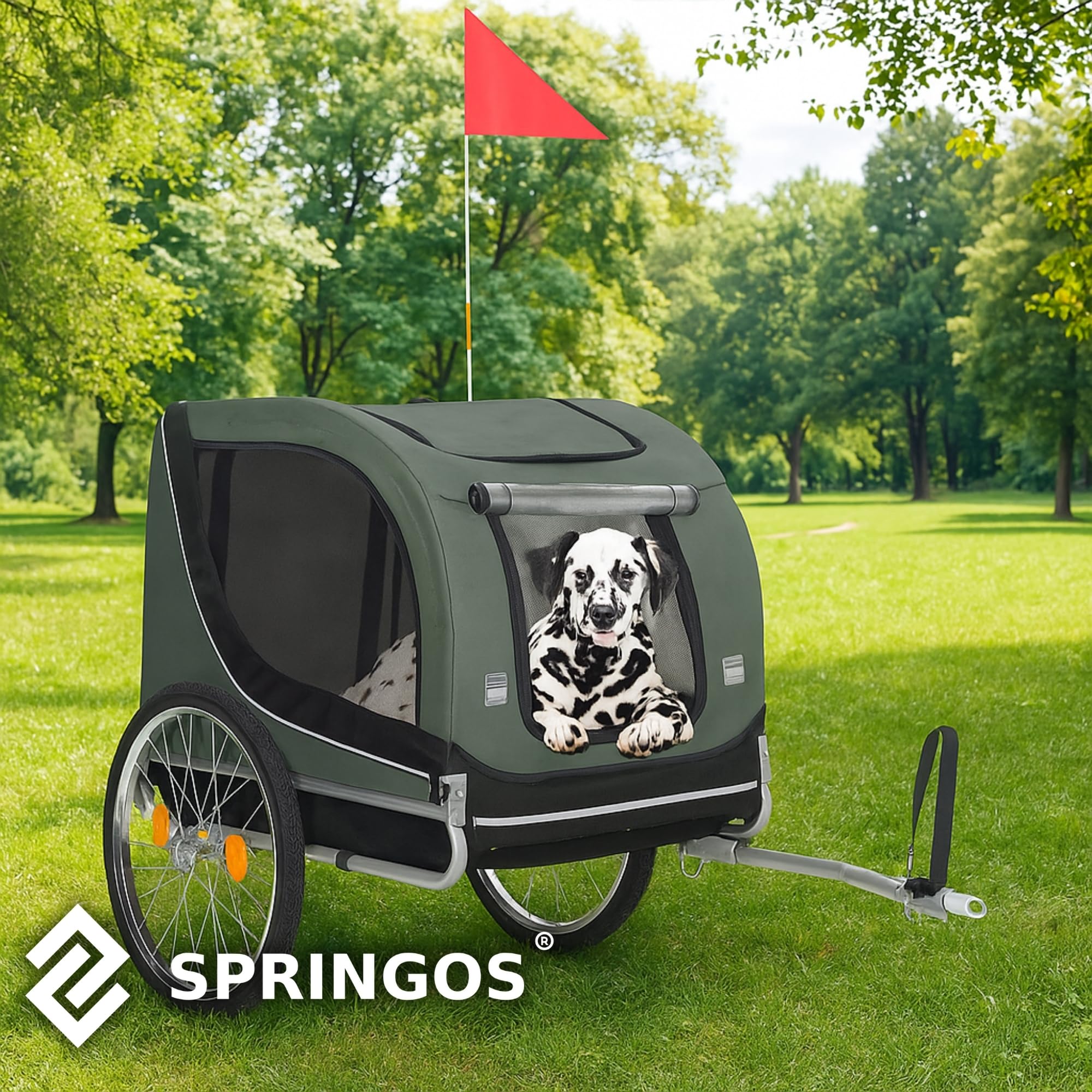 SPRINGOS Remorque de vélo pour chiens jusqu'à 40 kg avec drapeau