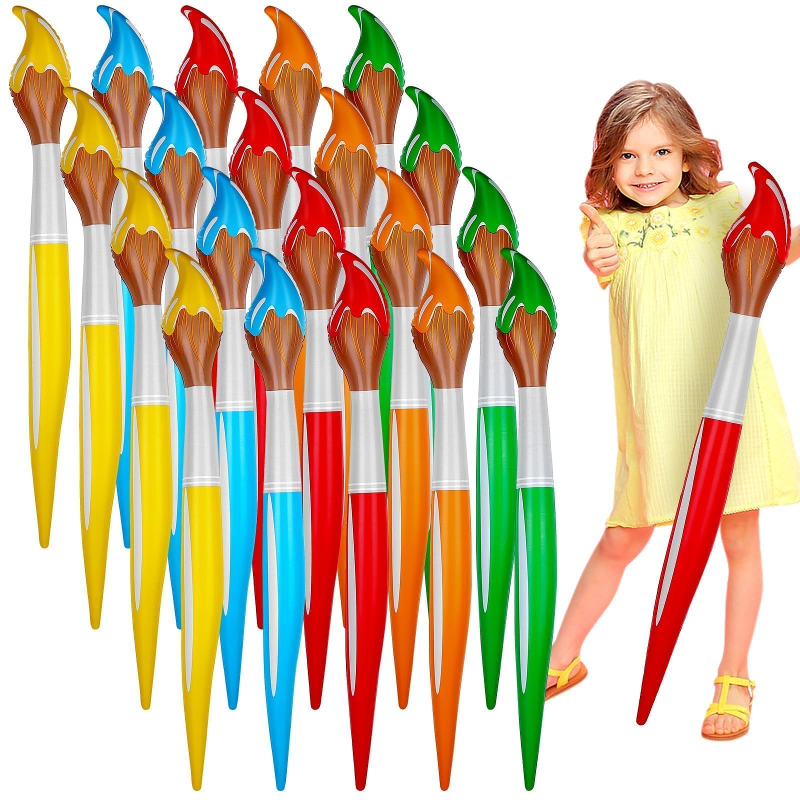 Furbeko Colorful 20 Pcs 41.3 Inch Giant Inflatable Paint Brushes Large Blow Up Paintbrush Tall Large Jumbo Props Back To School Graduation Hanging Decor For Birthday Party Favors Classroom Supplies,5 Colors