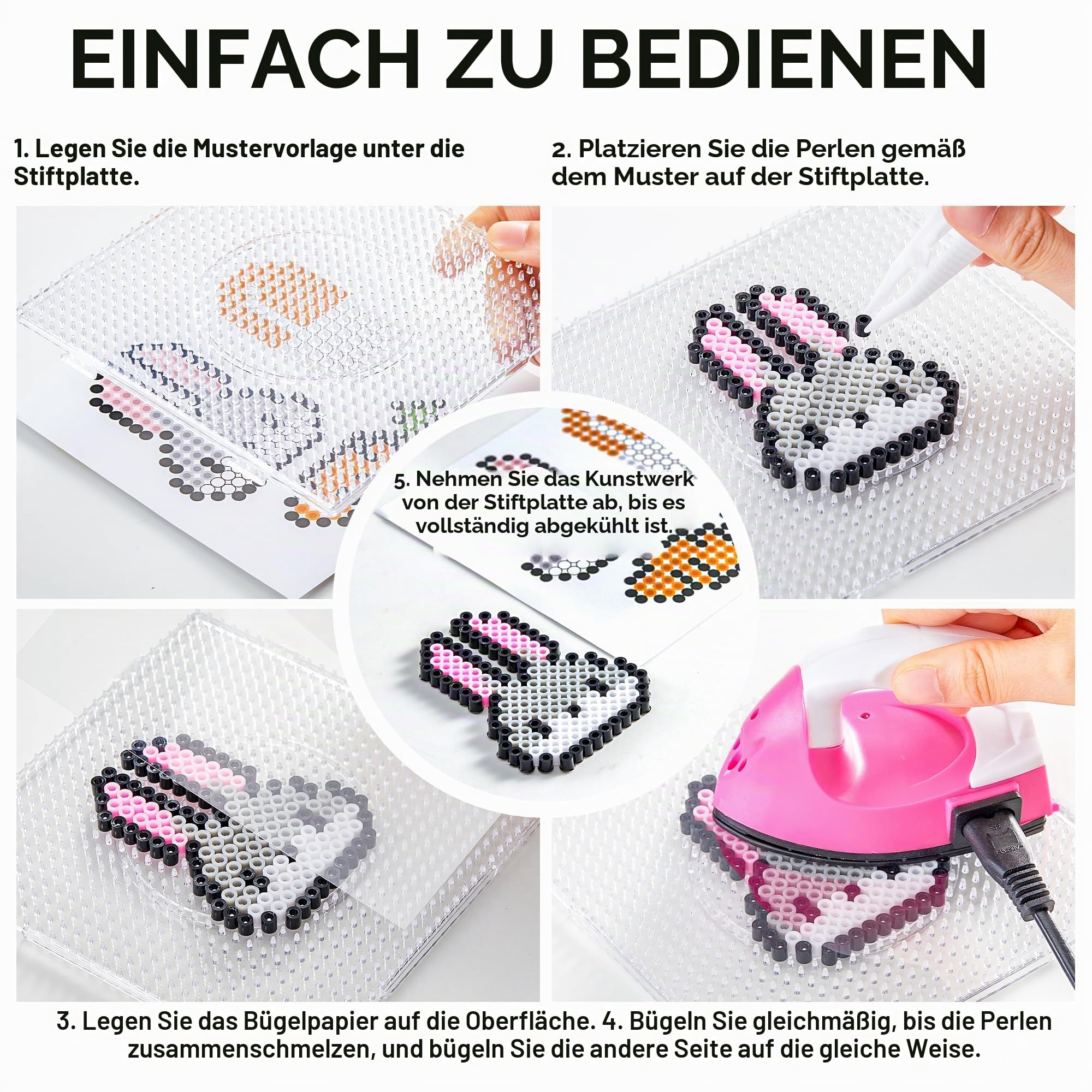 Inscraft Bügelperlen Set, 33000 teilige große Bügelperlen 5mm, 33 Farben Bügel-perlen xl, Bügelperle groß mit 15 Bügelpapier, 150 Bügel perlen Vorlagen & 8 Bügelperlen Platten, Steckperlen ab 3 jahre