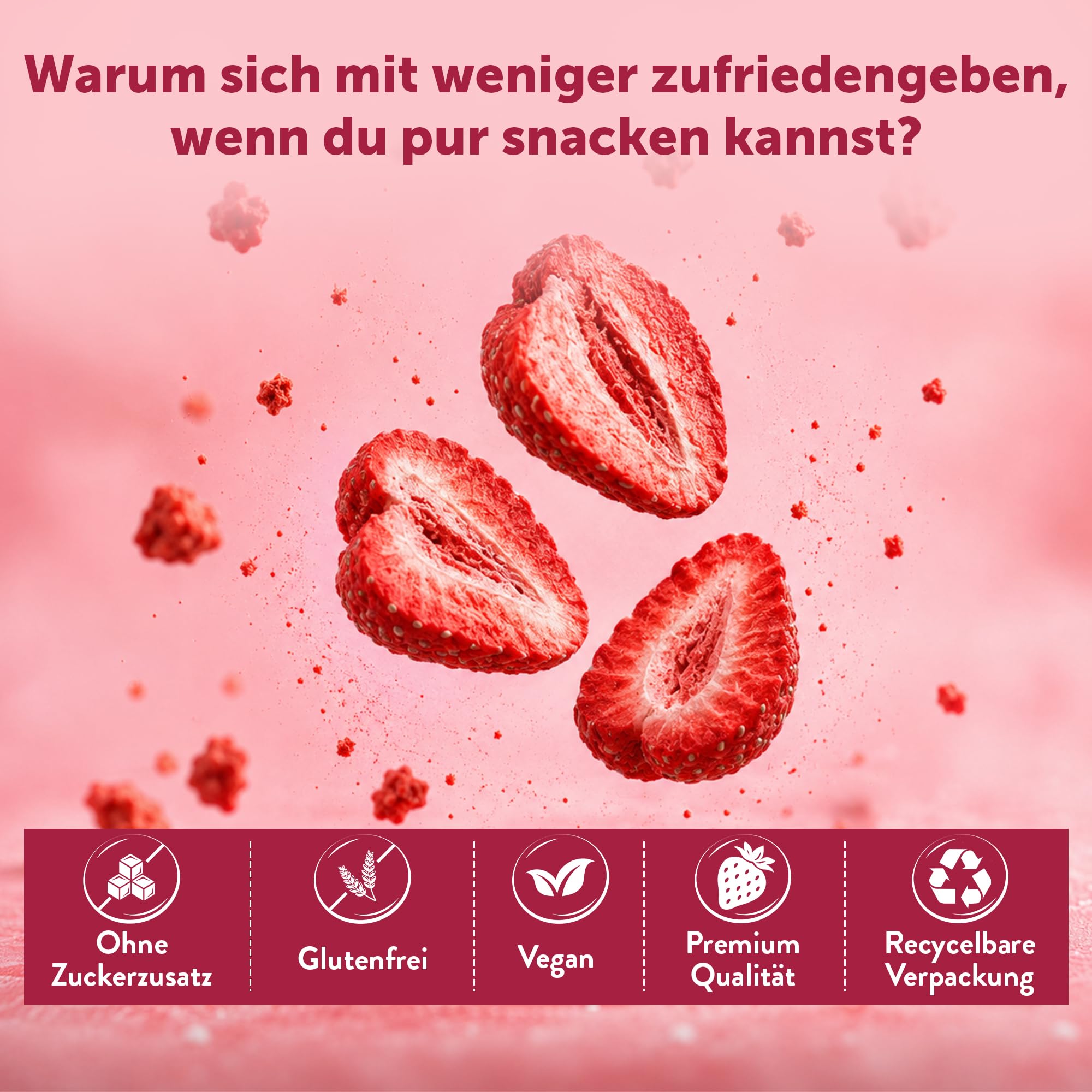 KULTSNACK Gefriergetrocknete Erdbeerscheiben – 500g – Getrocknete Erdbeeren – Als Snack & für Müslis – Süßigkeiten Ersatz – ohne Zuckerzusatz – Pure Frucht (Vegan, Glutenfrei)