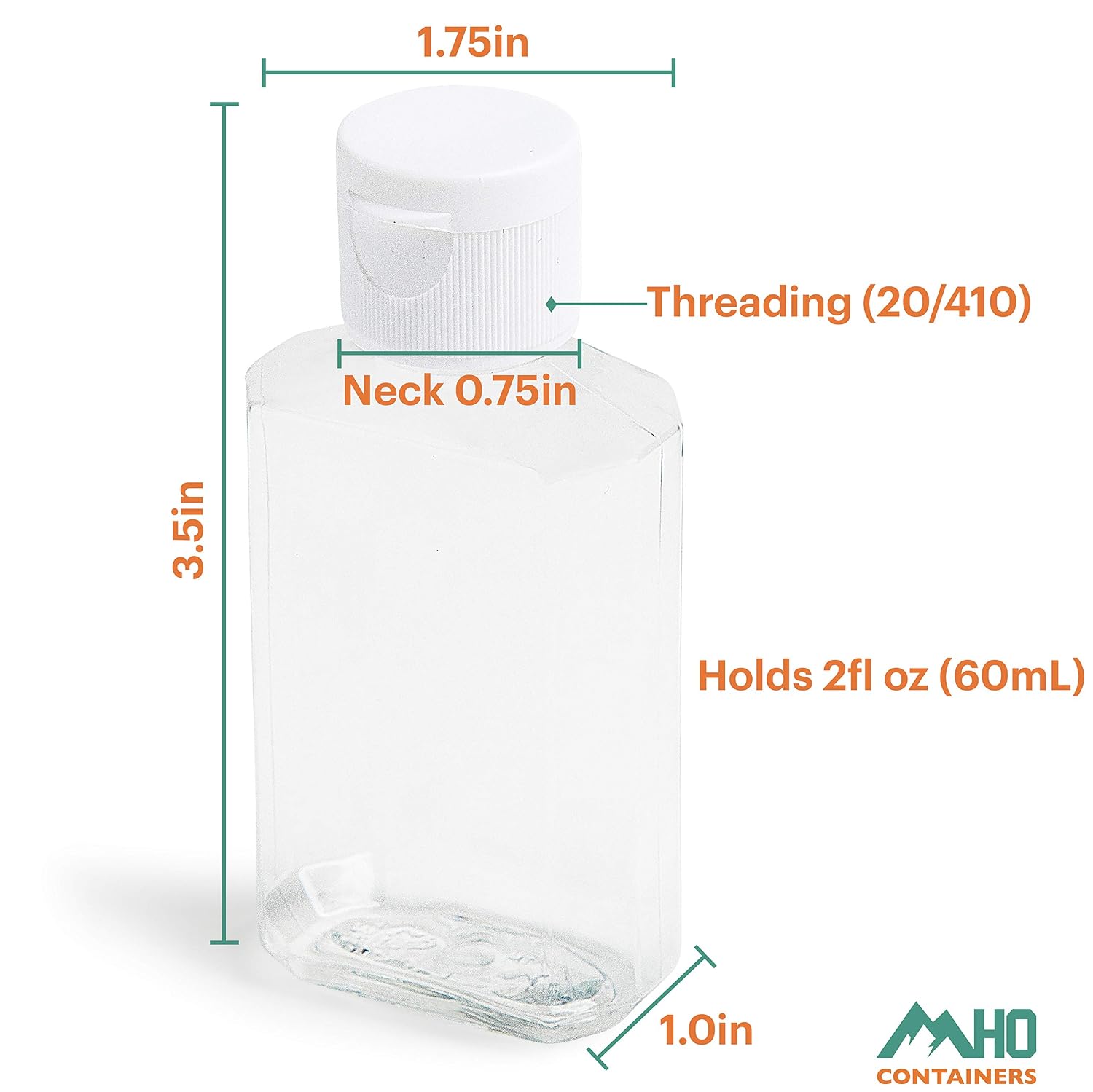 MHO Containers | Clear, Refillable Flip-Top Bottles | BPA/Paraben-Free, 2 fl oz (60 mL) — Set of 20